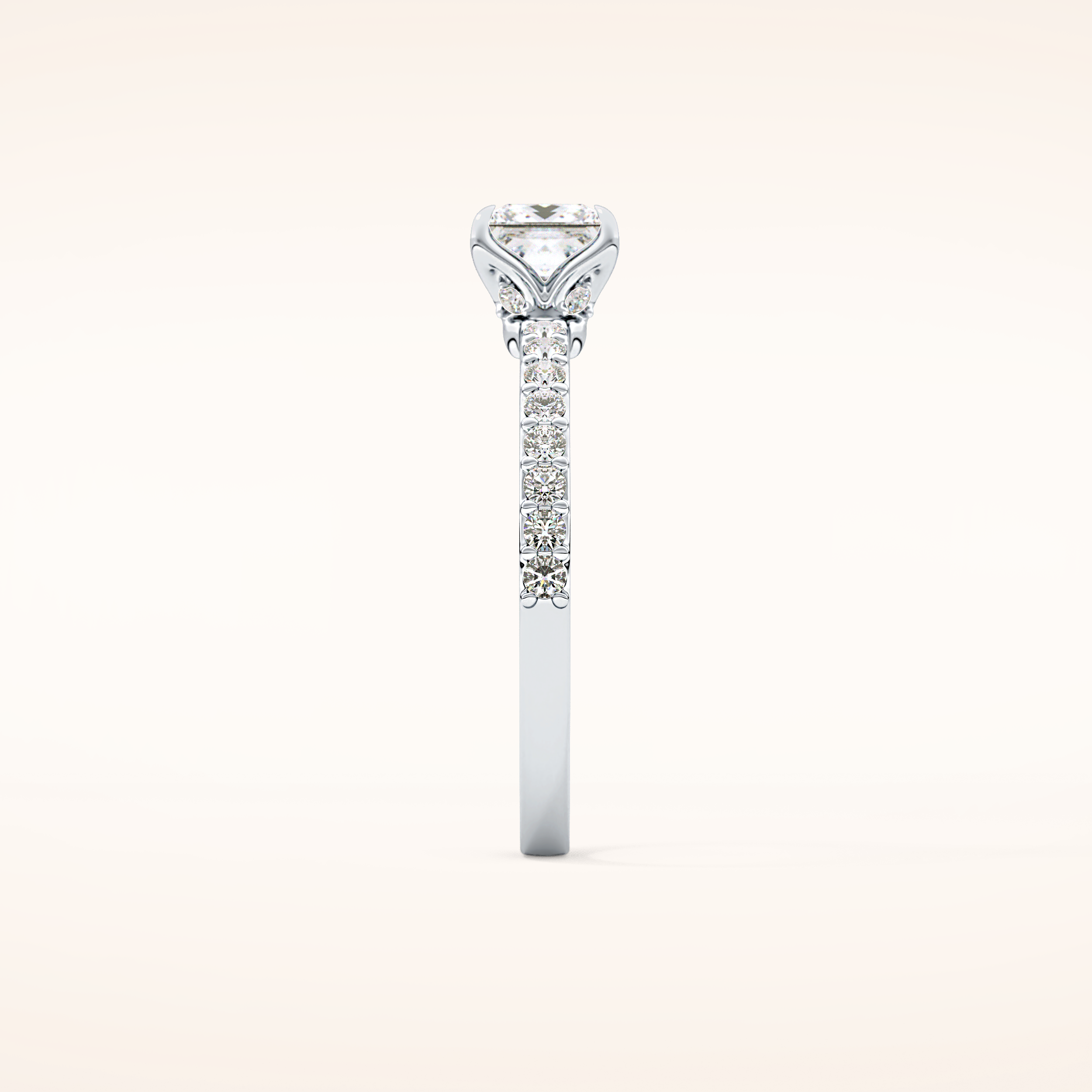 0.78 CT Princess Shaped Pave Moissanite Engagement Ring