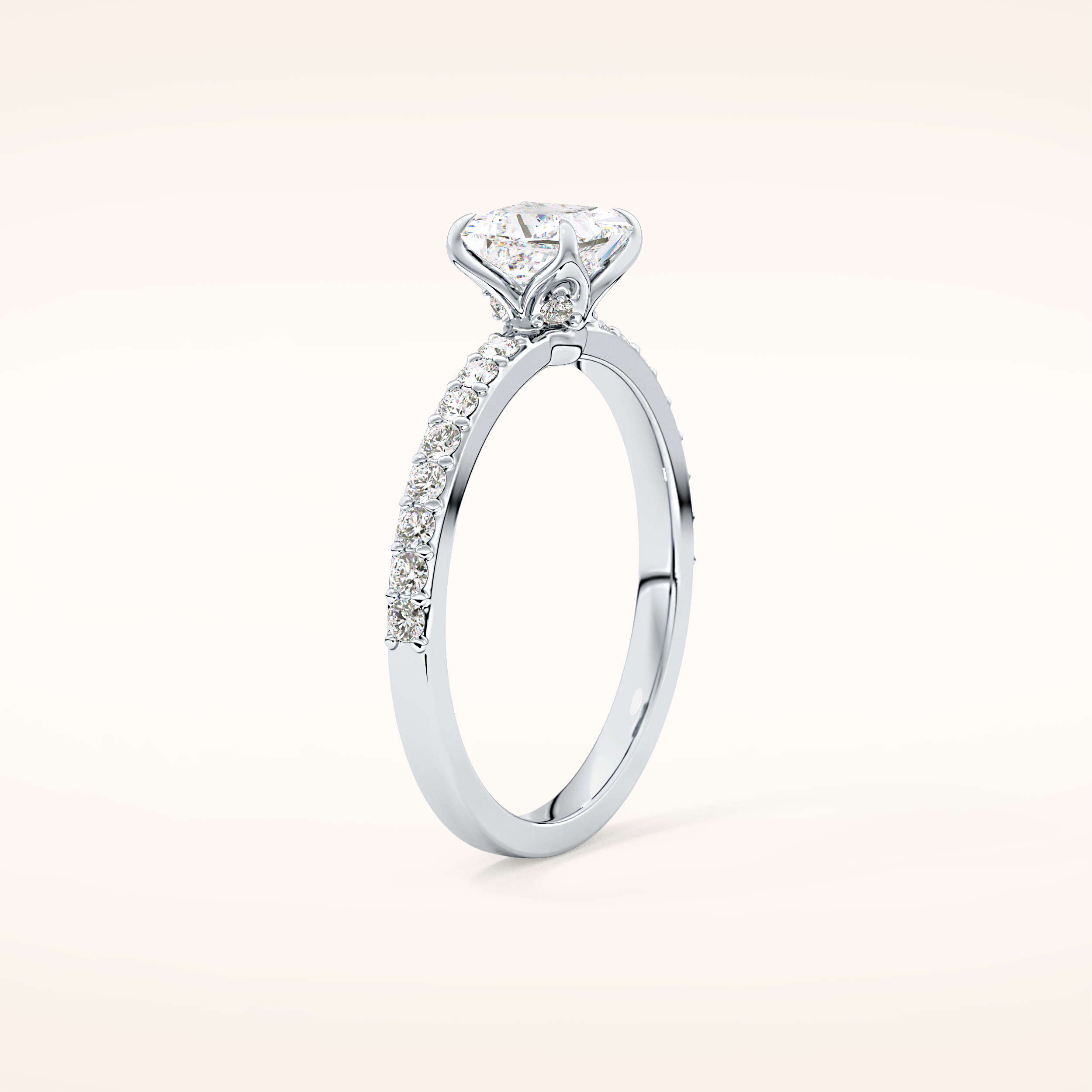 0.78 CT Princess Shaped Pave Moissanite Engagement Ring