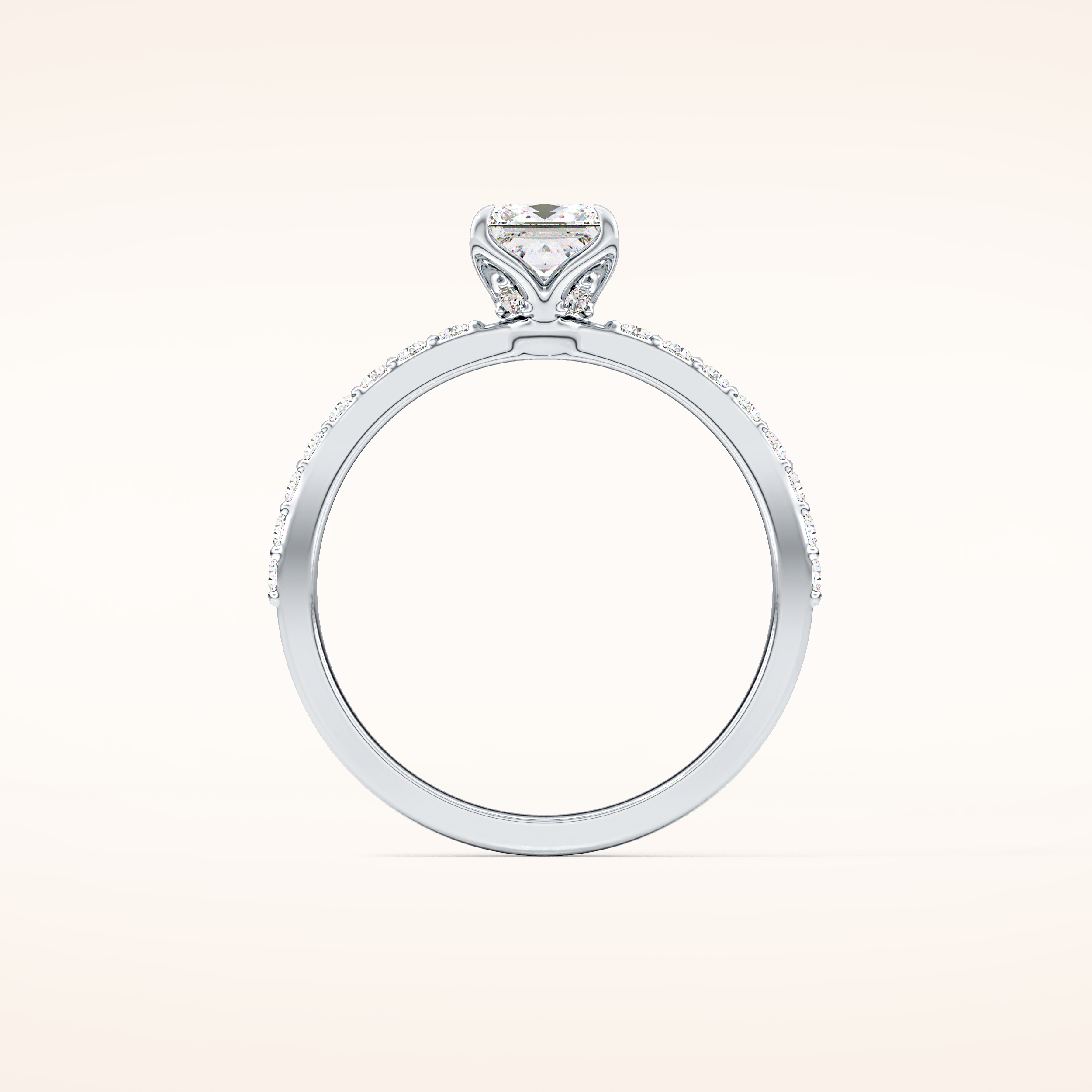 0.78 CT Princess Shaped Pave Moissanite Engagement Ring