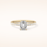 1.02 CT Emerald Shaped Pave Moissanite Engagement Ring