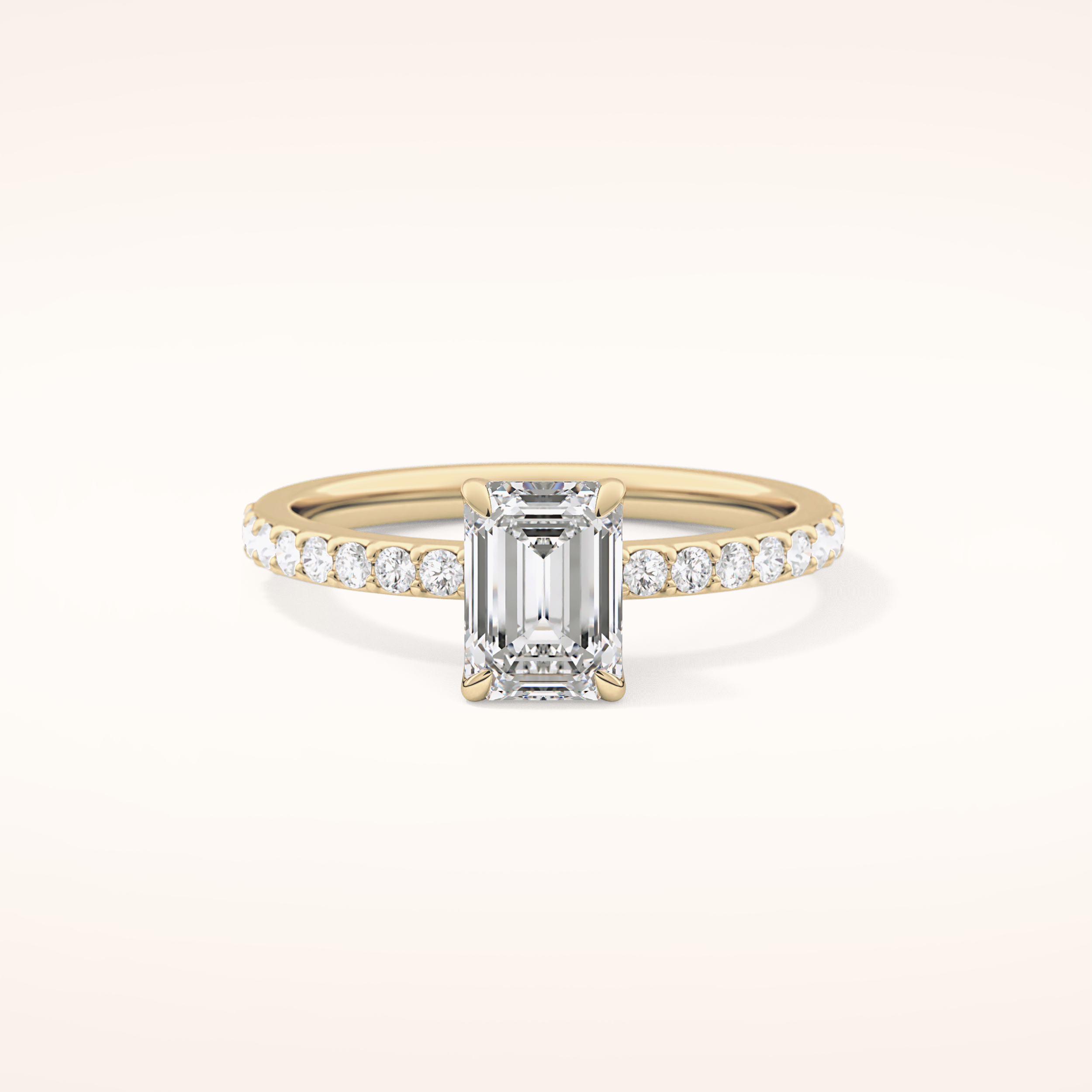 1.02 CT Emerald Shaped Pave Moissanite Engagement Ring