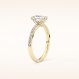 1.02 CT Emerald Shaped Pave Moissanite Engagement Ring