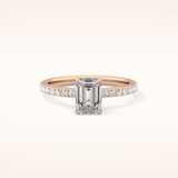 1.02 CT Emerald Shaped Pave Moissanite Engagement Ring
