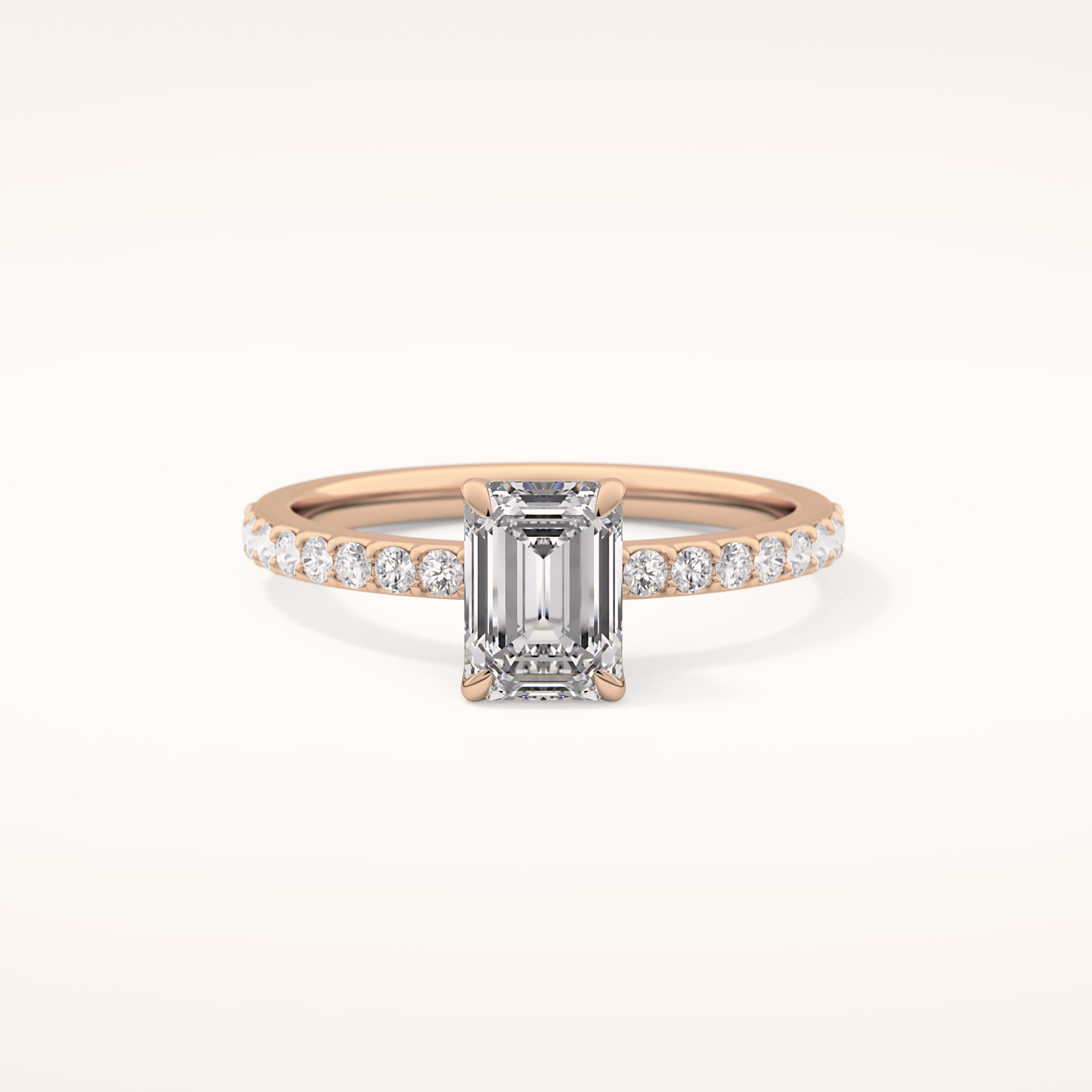 1.02 CT Emerald Shaped Pave Moissanite Engagement Ring