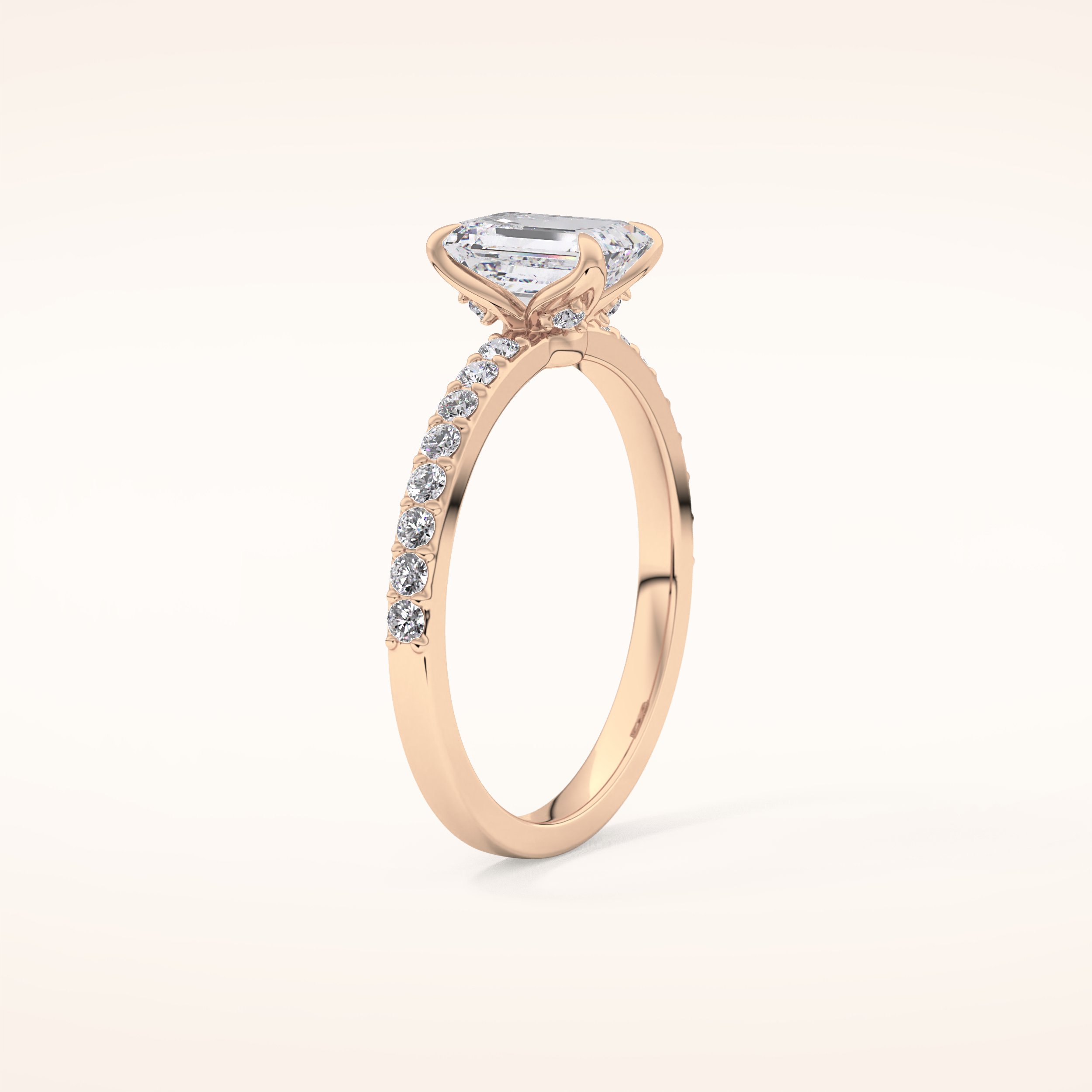 1.02 CT Emerald Shaped Pave Moissanite Engagement Ring