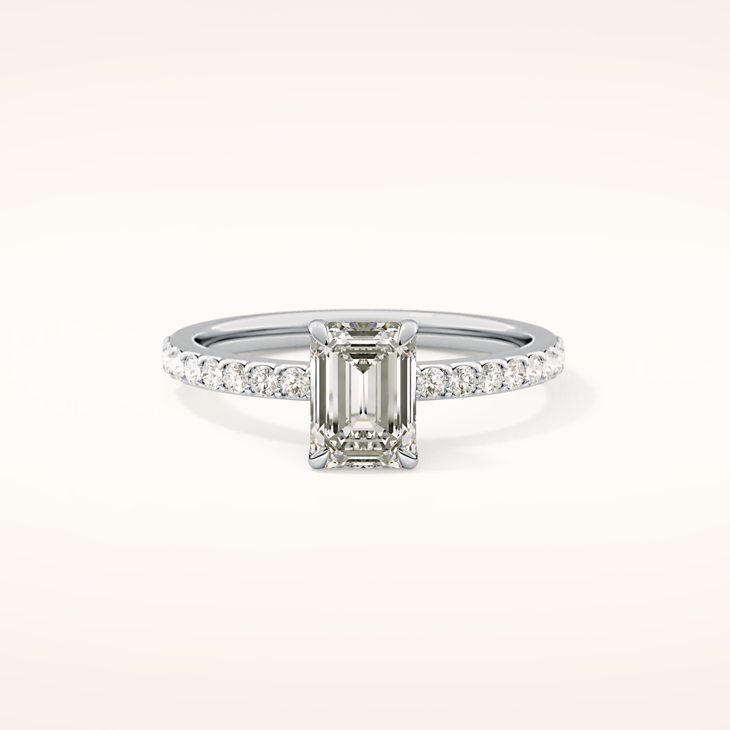 1.02 CT Emerald Shaped Pave Moissanite Engagement Ring