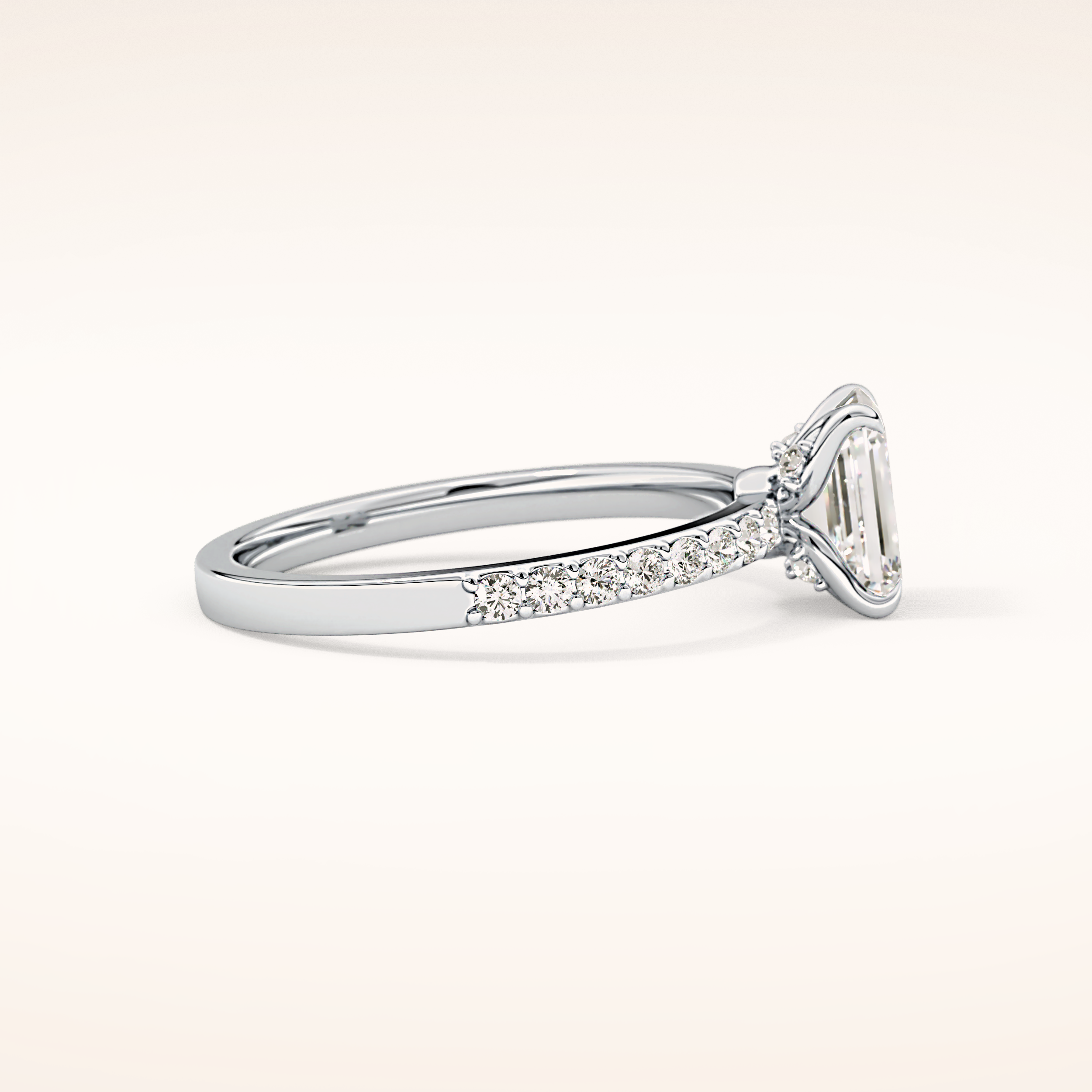 1.02 CT Emerald Shaped Pave Moissanite Engagement Ring