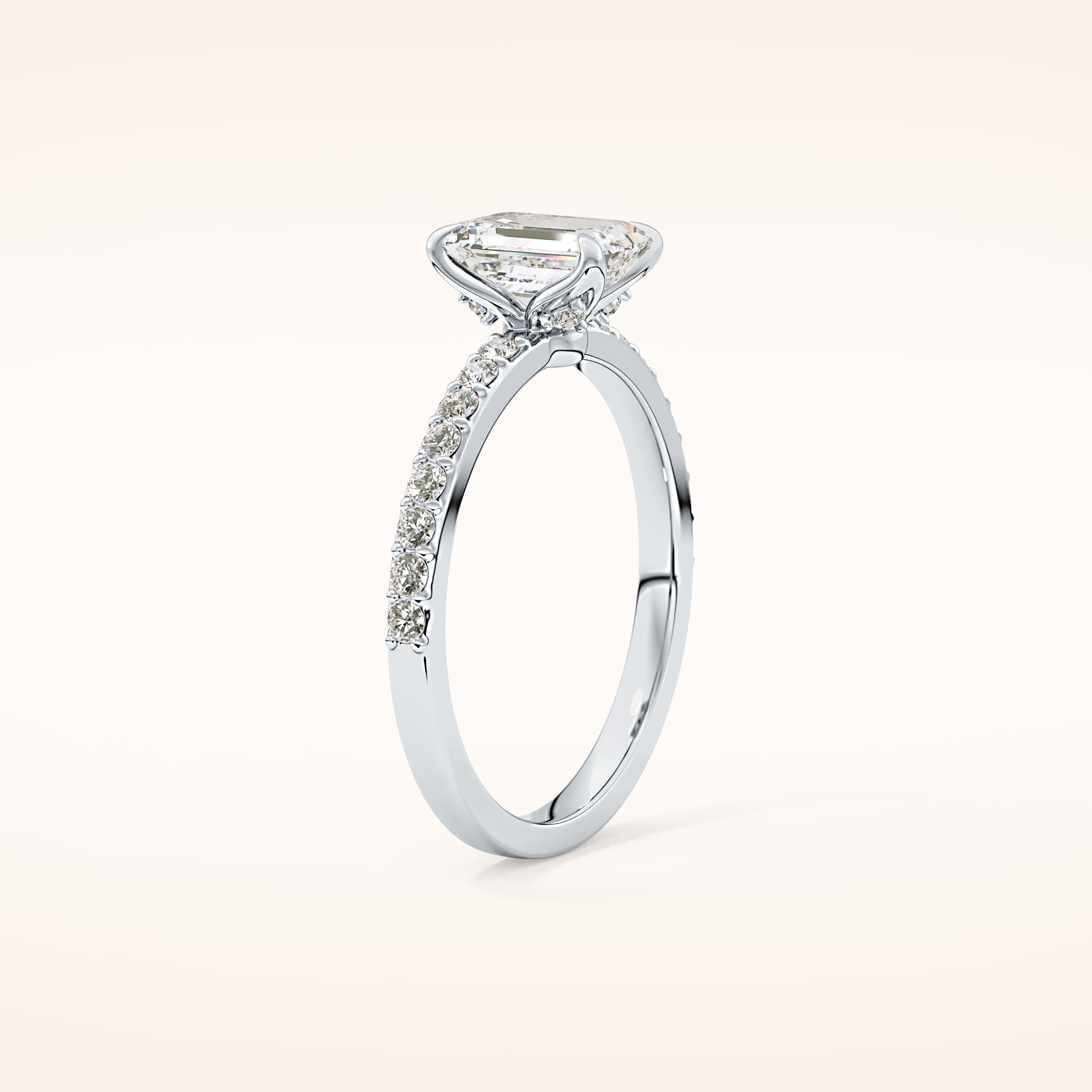 1.02 CT Emerald Shaped Pave Moissanite Engagement Ring