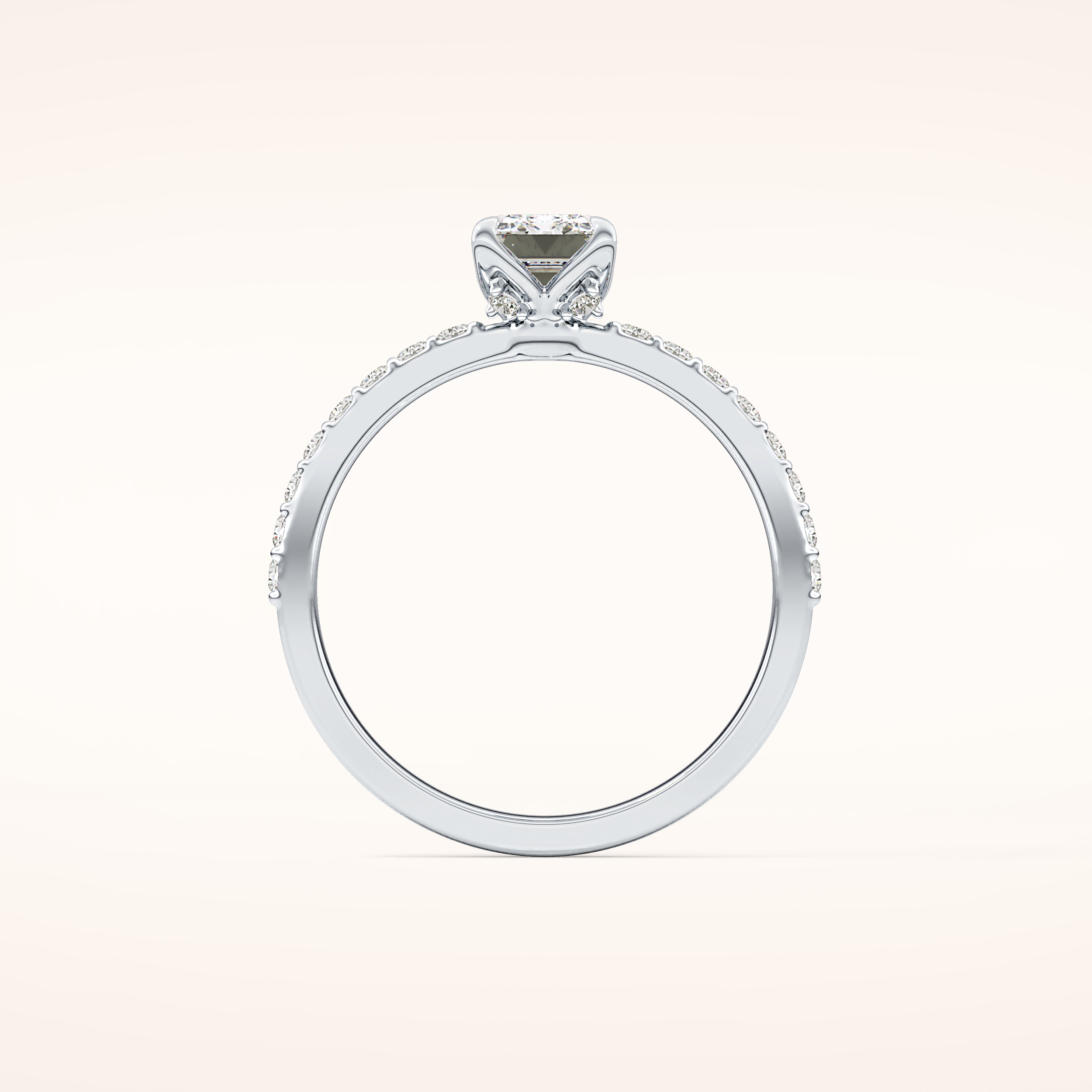 1.02 CT Emerald Shaped Pave Moissanite Engagement Ring