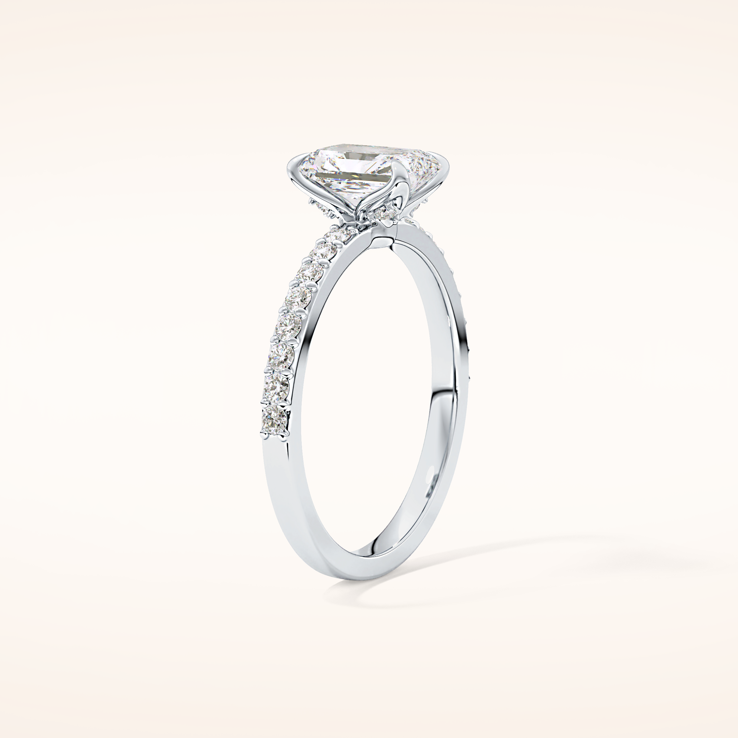 1.21 CT Radiant Shaped Pave Moissanite Engagement Ring