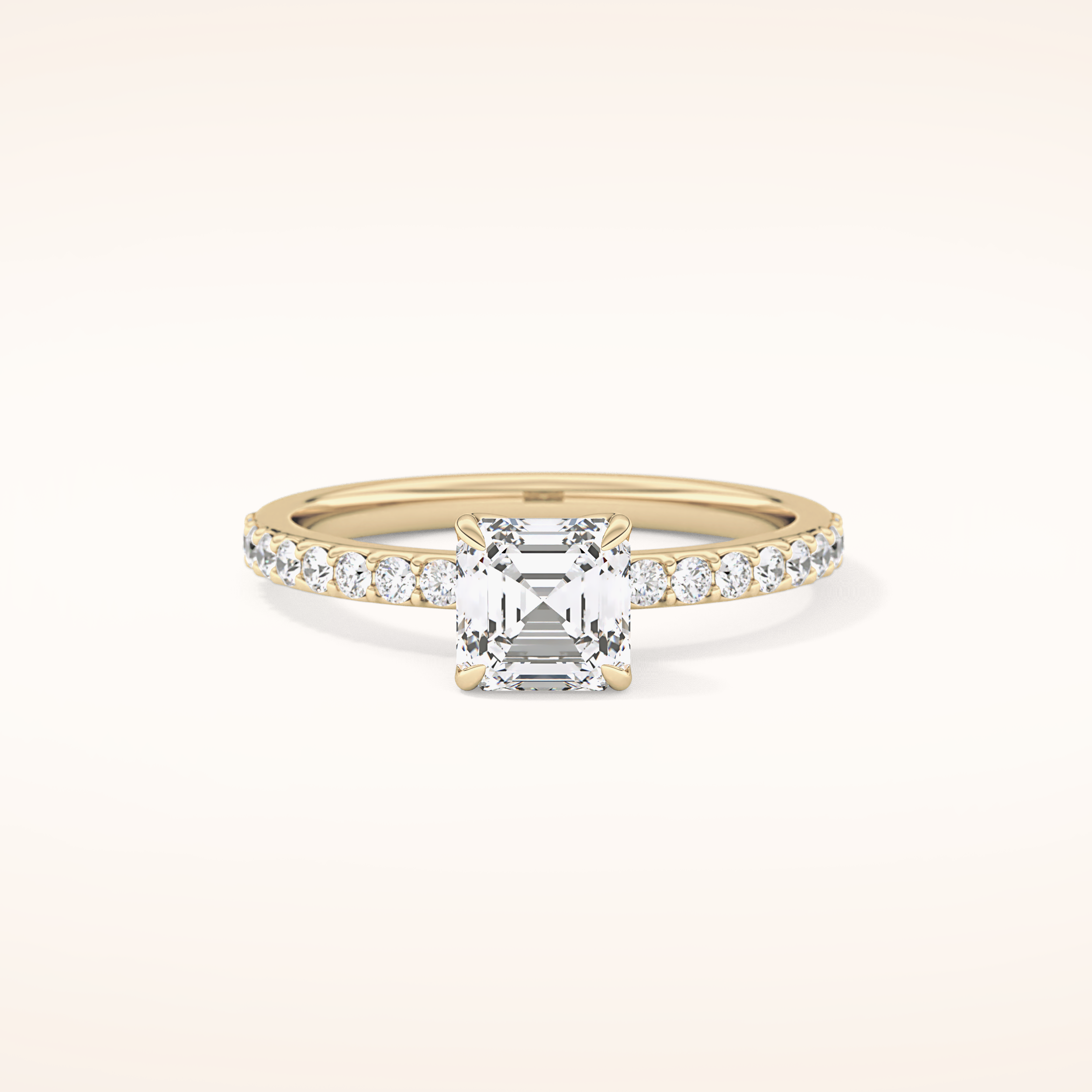 0.86 CT Emerald Shaped Pave Moissanite Engagement Ring