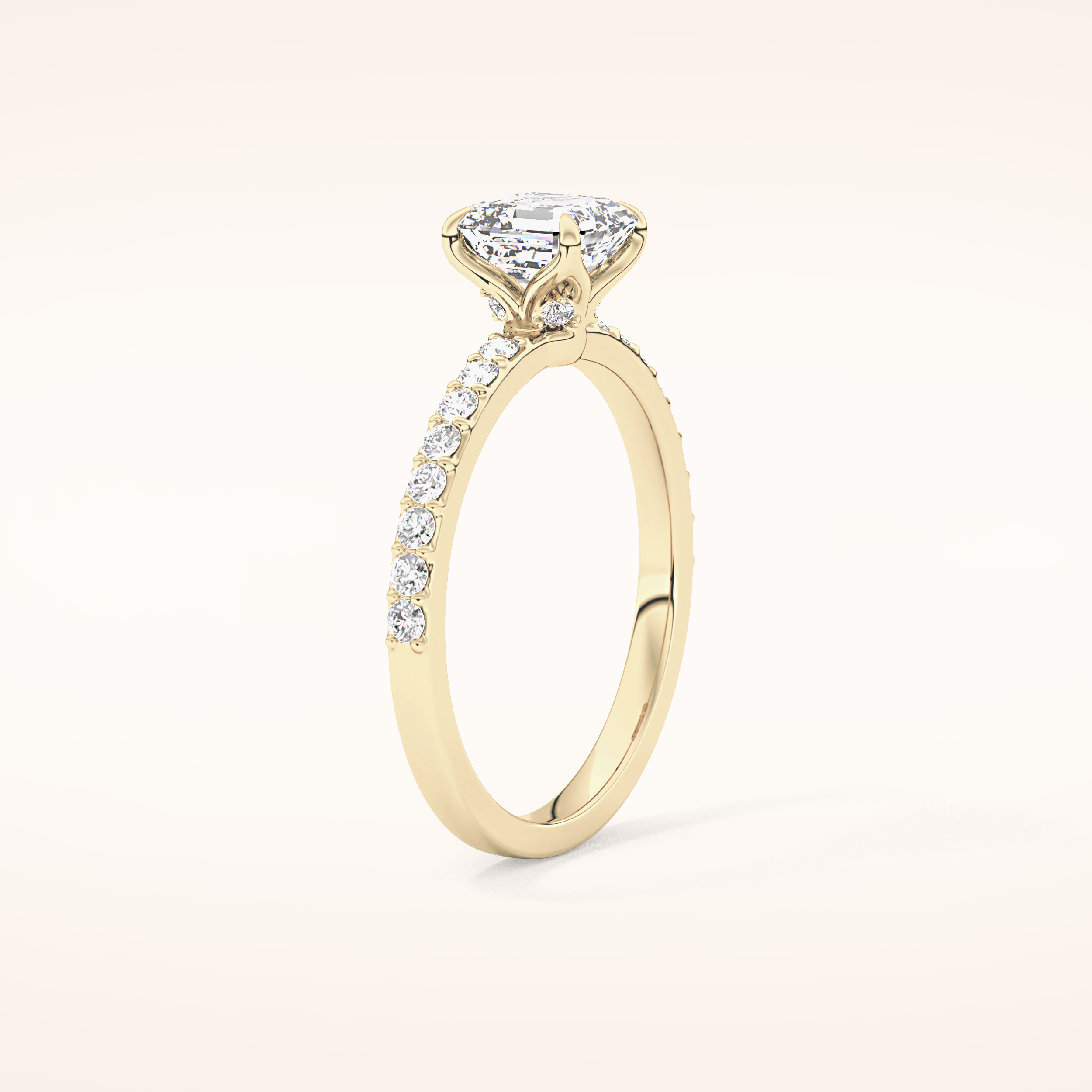 0.86 CT Emerald Shaped Pave Moissanite Engagement Ring