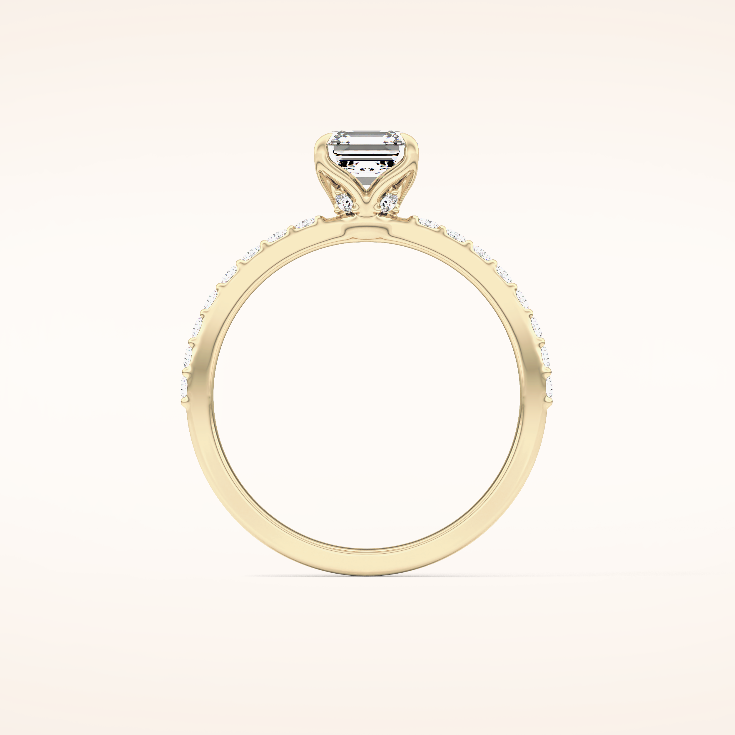 0.86 CT Emerald Shaped Pave Moissanite Engagement Ring