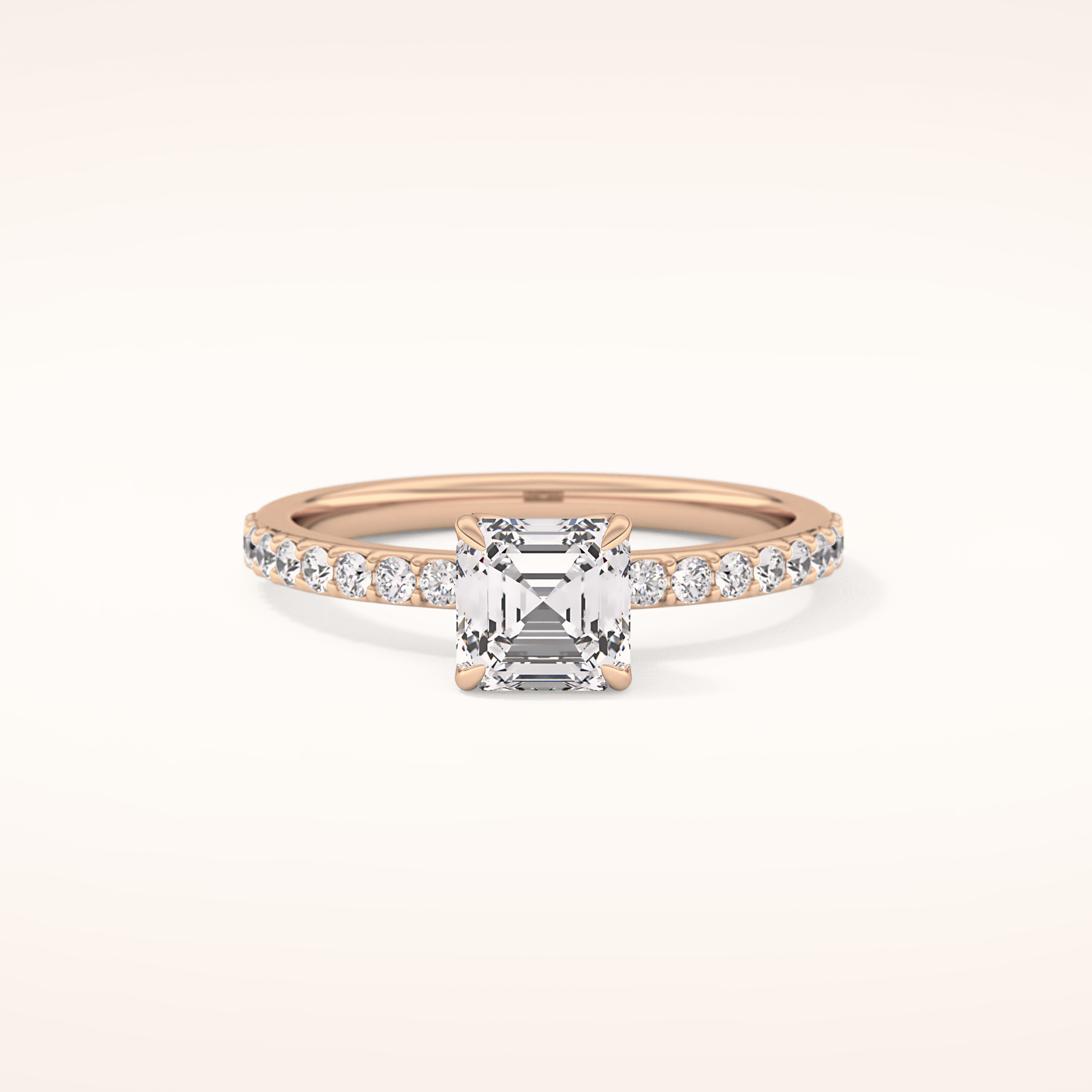 0.86 CT Emerald Shaped Pave Moissanite Engagement Ring
