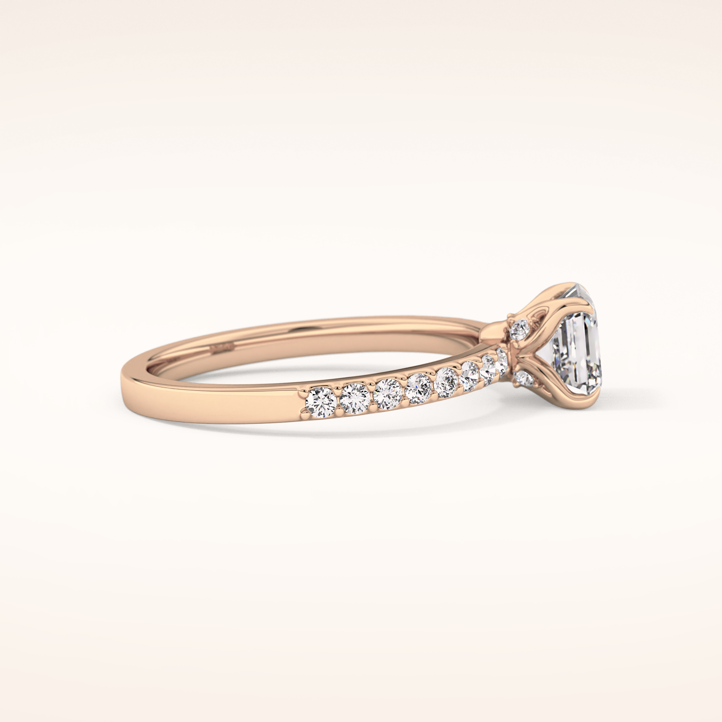 0.86 CT Emerald Shaped Pave Moissanite Engagement Ring