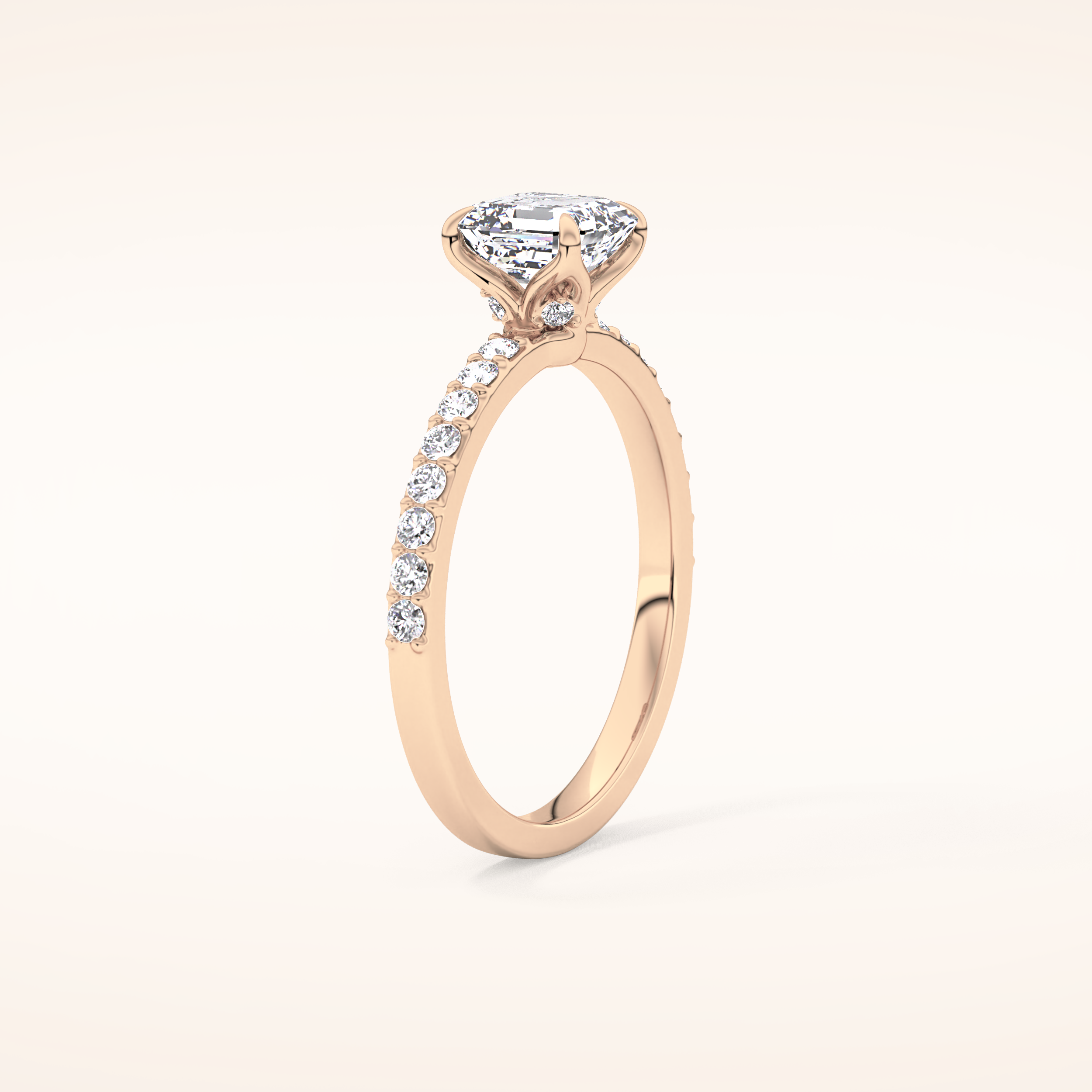 0.86 CT Emerald Shaped Pave Moissanite Engagement Ring