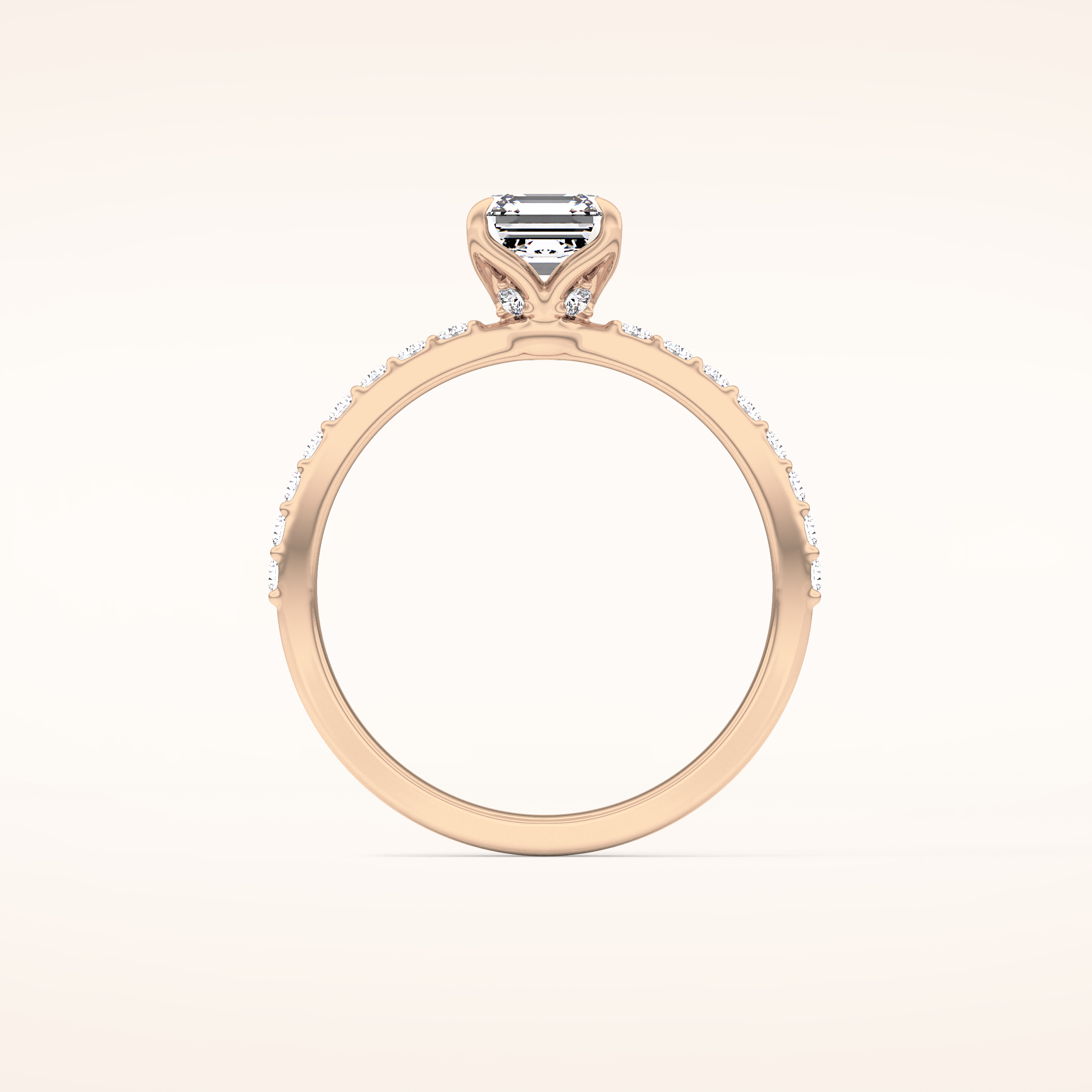 0.86 CT Emerald Shaped Pave Moissanite Engagement Ring