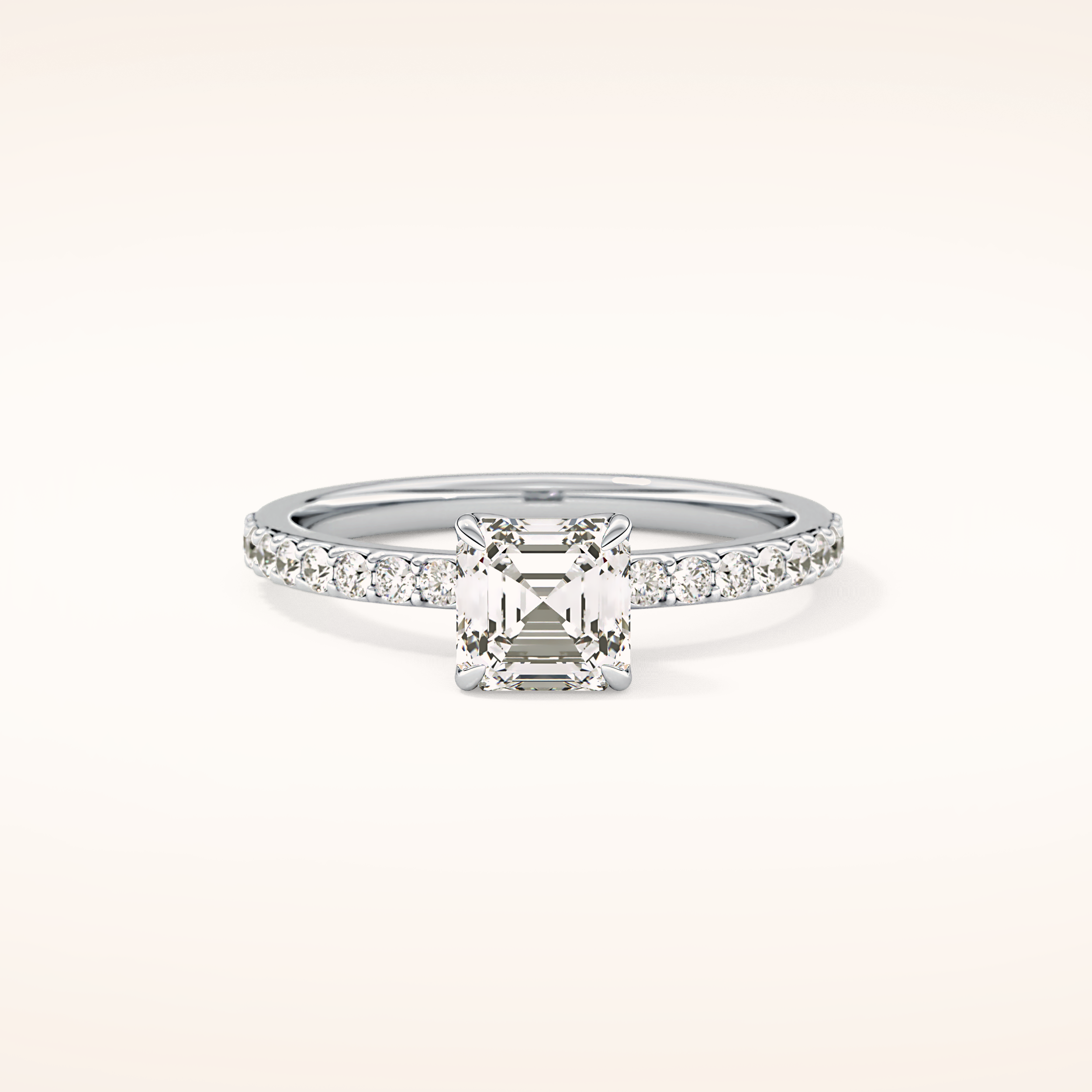0.86 CT Emerald Shaped Pave Moissanite Engagement Ring