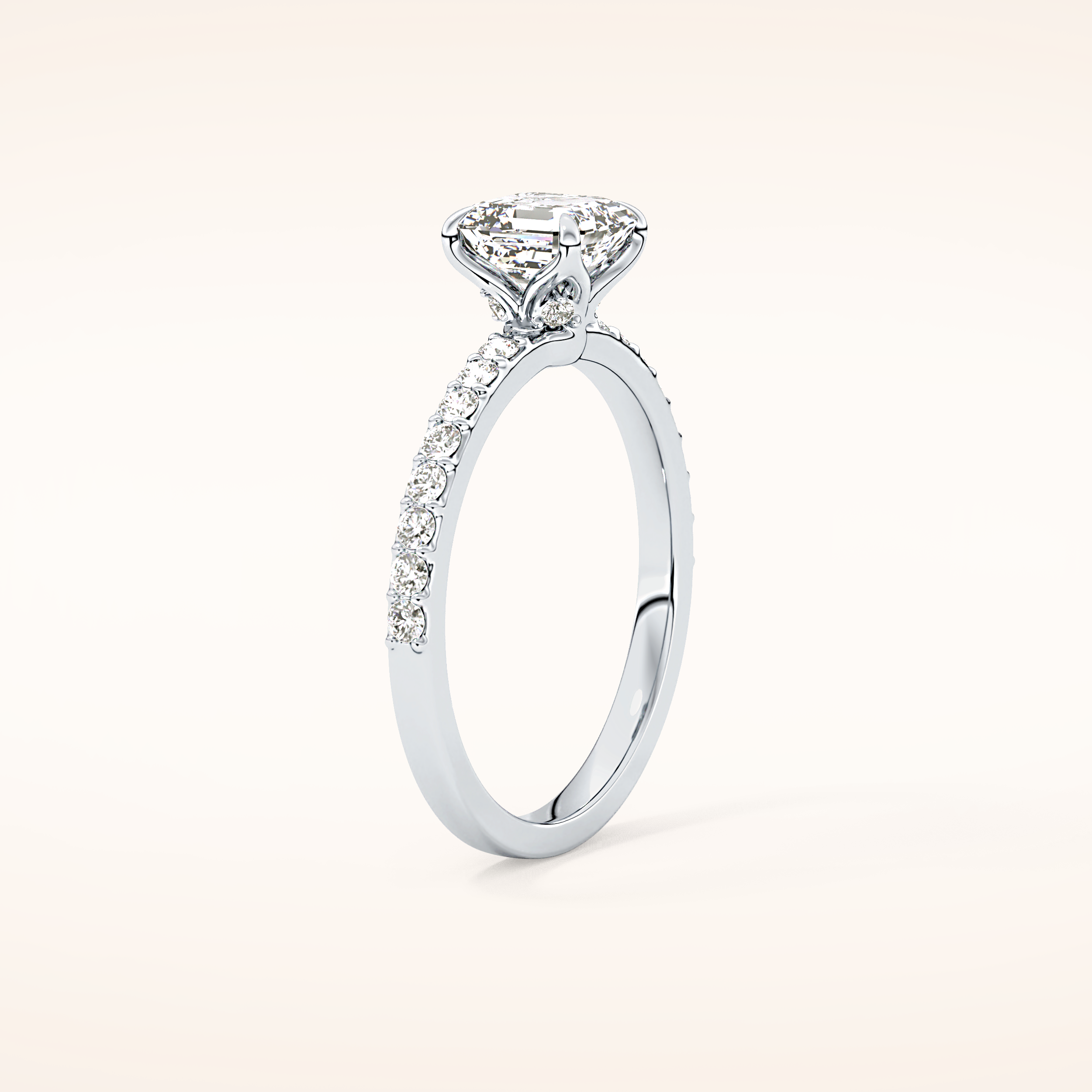 0.86 CT Emerald Shaped Pave Moissanite Engagement Ring