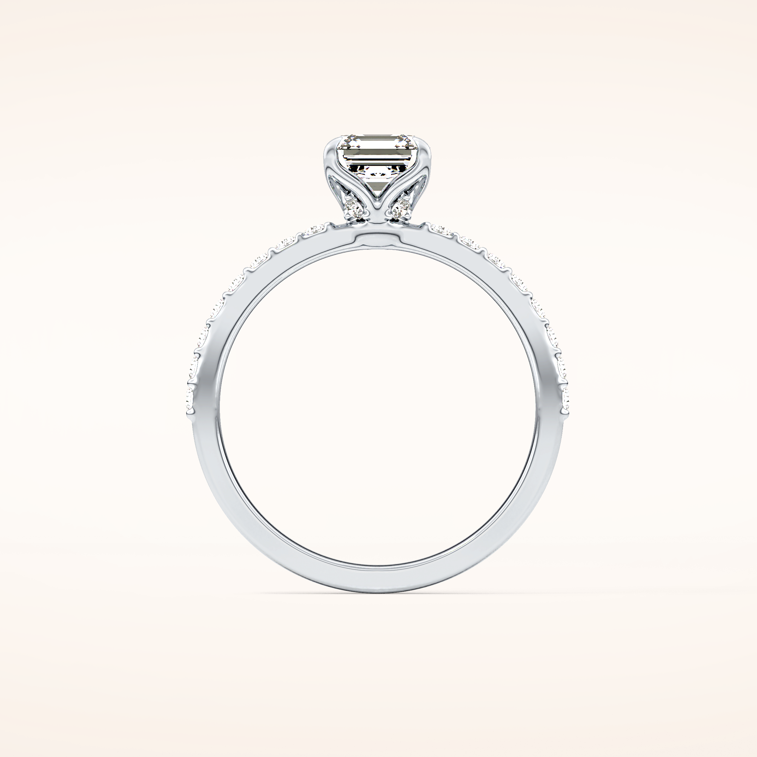0.86 CT Emerald Shaped Pave Moissanite Engagement Ring