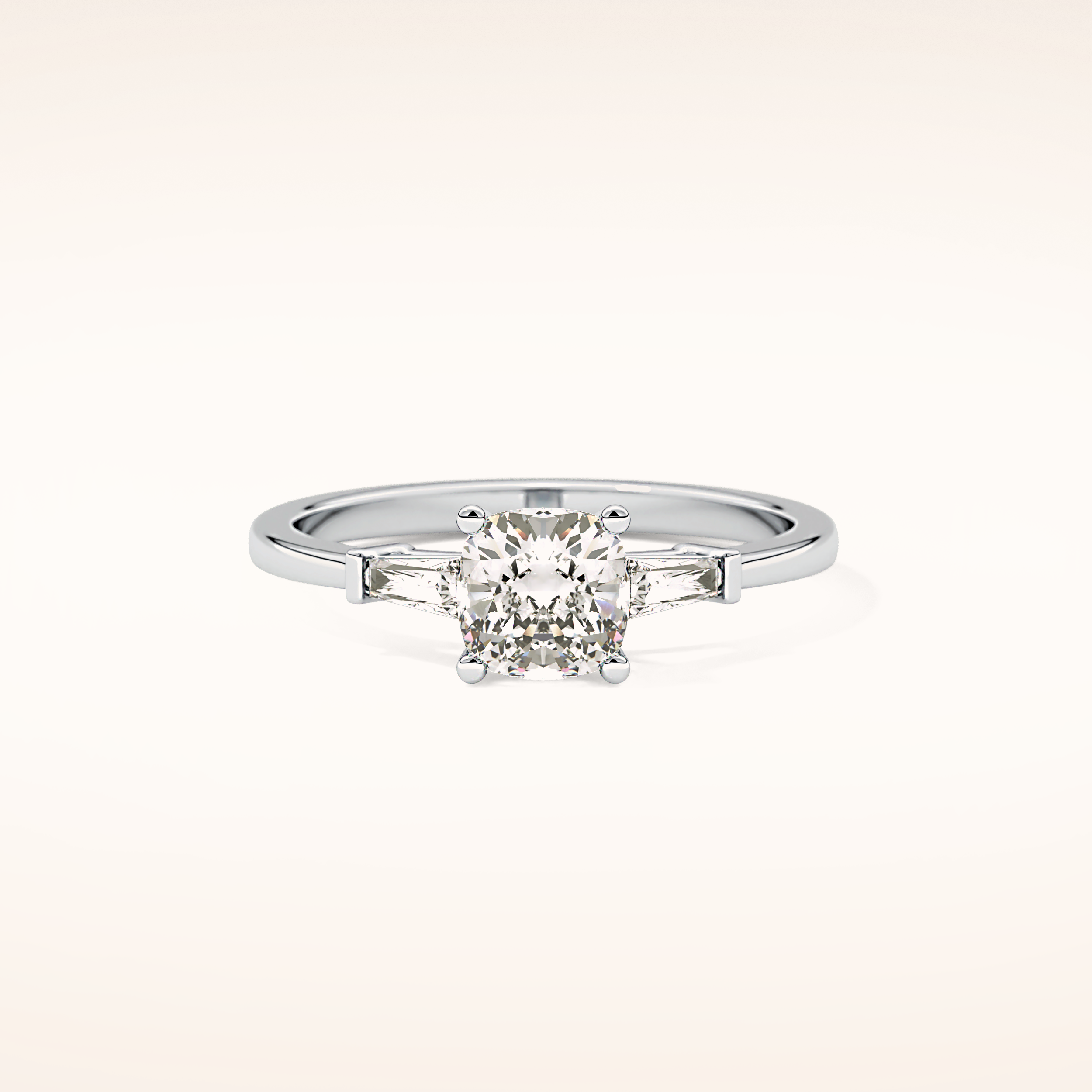 0.74 CT Cushion Shaped Three Stone Moissanite Engagement Ring