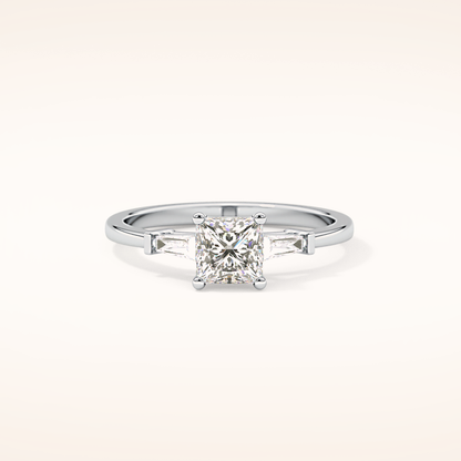 0.78 CT Princess Shaped Three Stone Moissanite Engagement Ring