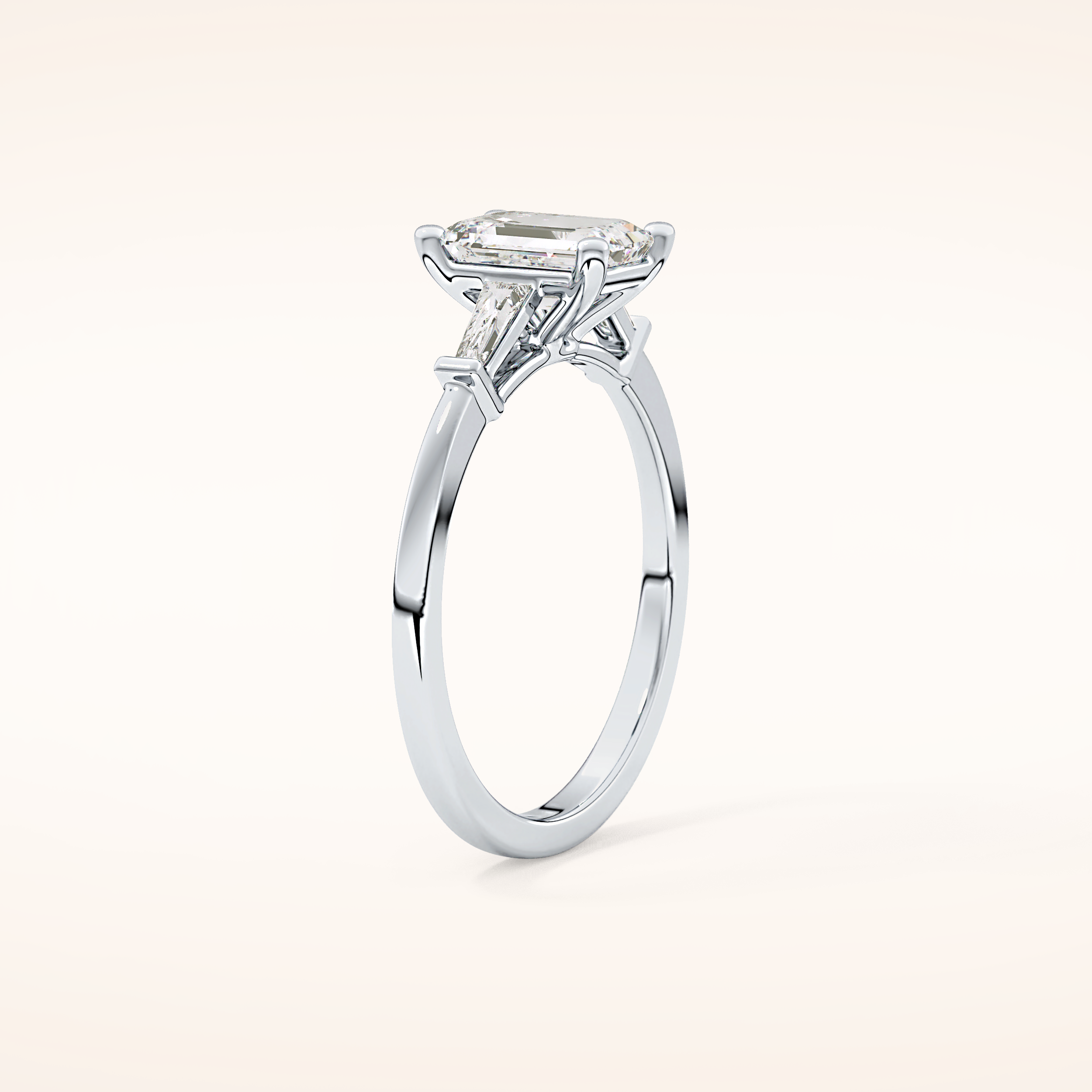 1.02 CT Emerald Shaped Three Stone Moissanite Engagement Ring
