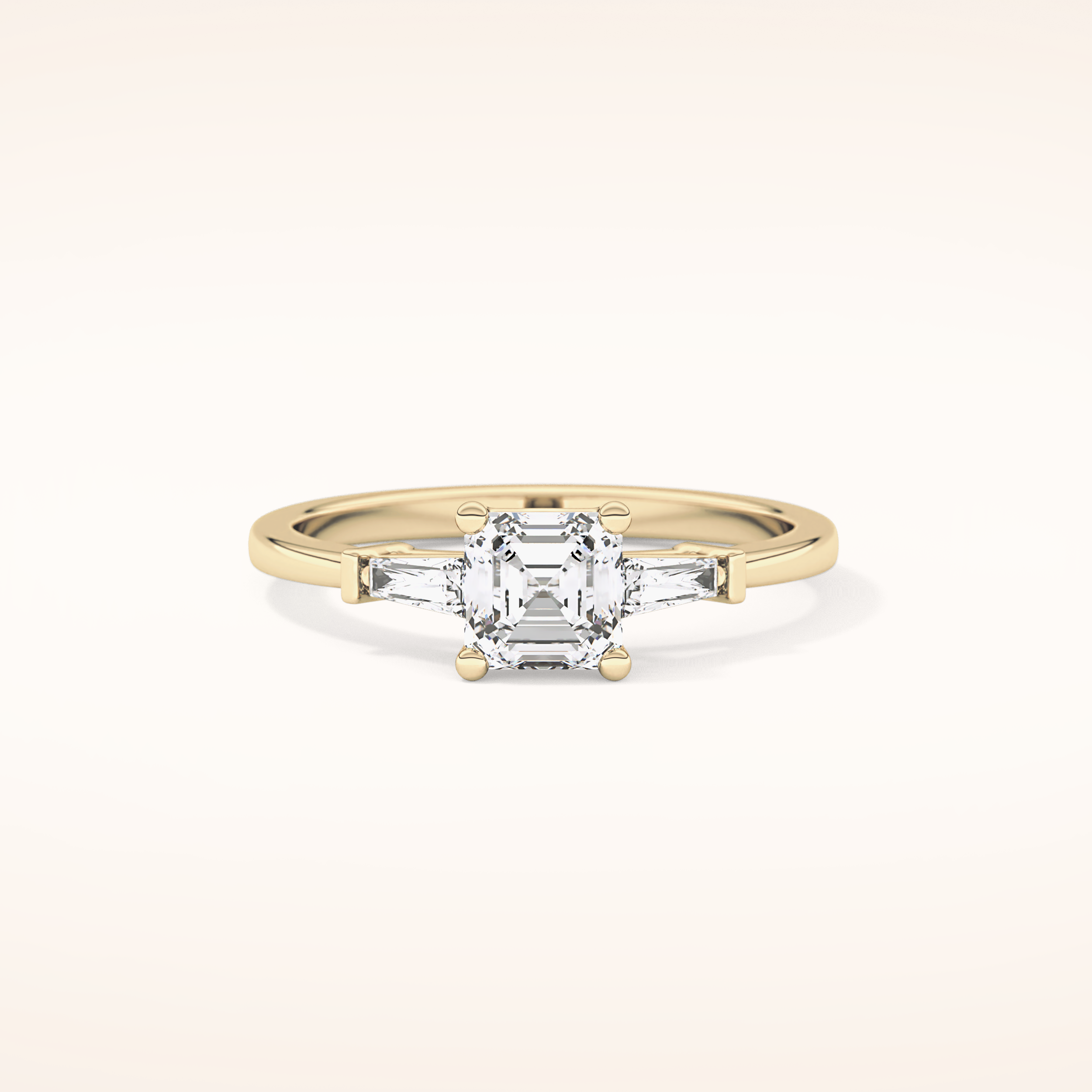 0.65 CT Emerald Shaped Three Stone Moissanite Engagement Ring