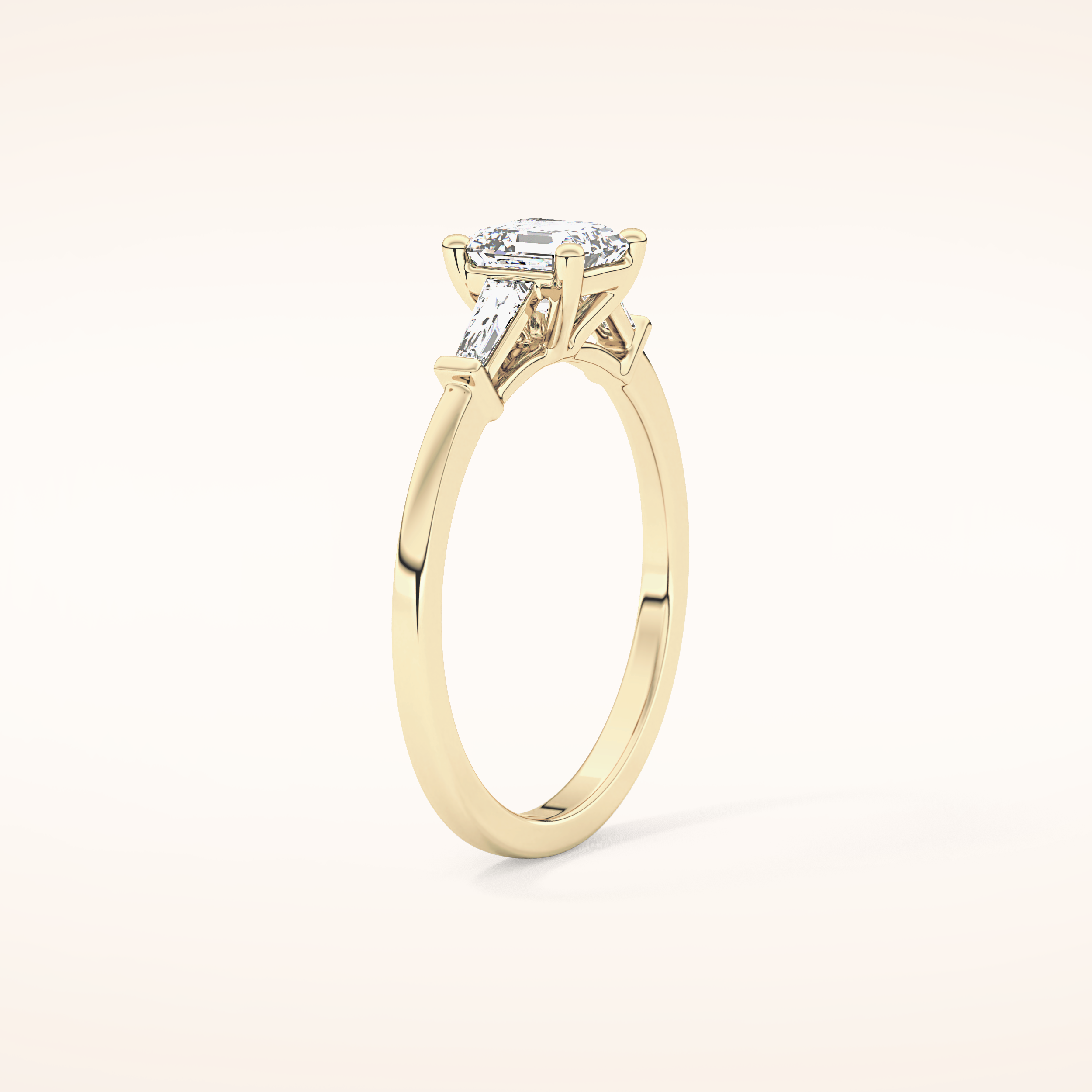 0.65 CT Emerald Shaped Three Stone Moissanite Engagement Ring