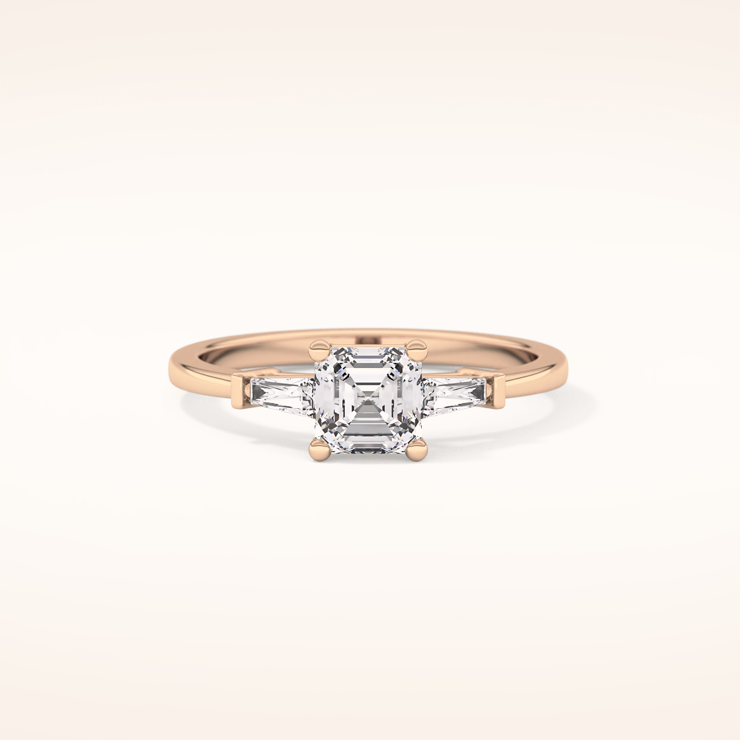 0.65 CT Emerald Shaped Three Stone Moissanite Engagement Ring