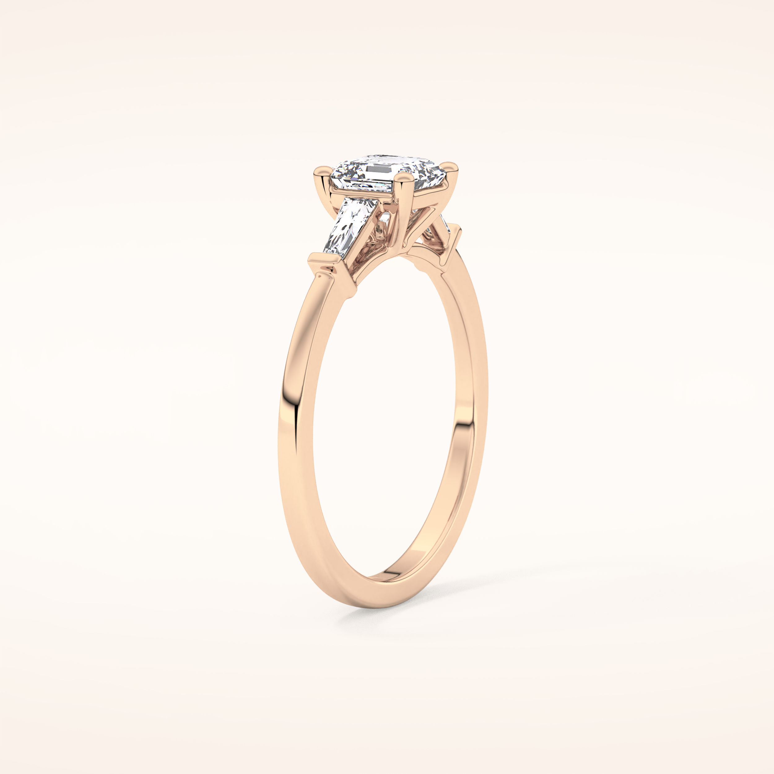 0.65 CT Emerald Shaped Three Stone Moissanite Engagement Ring