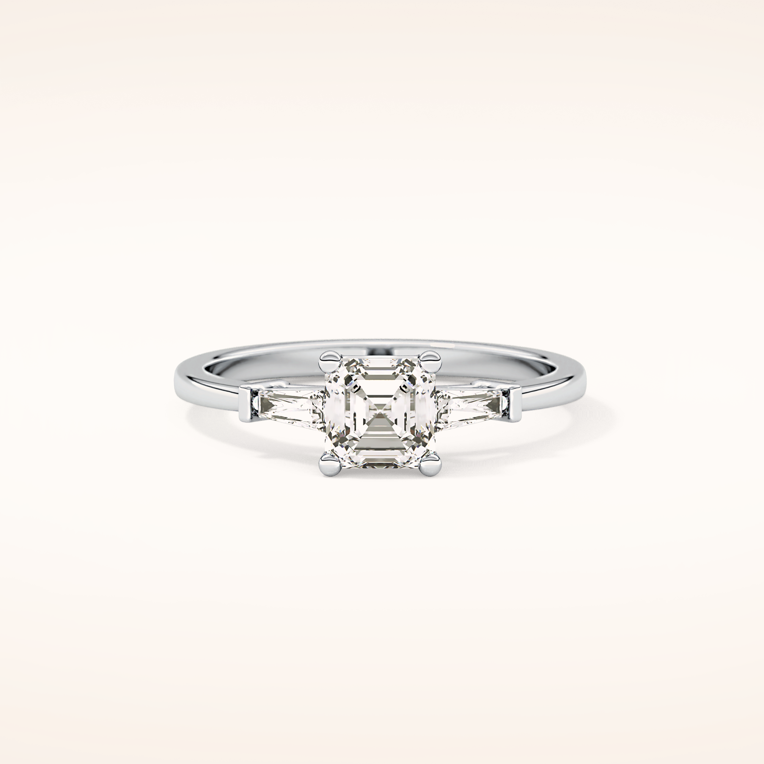 0.65 CT Emerald Shaped Three Stone Moissanite Engagement Ring