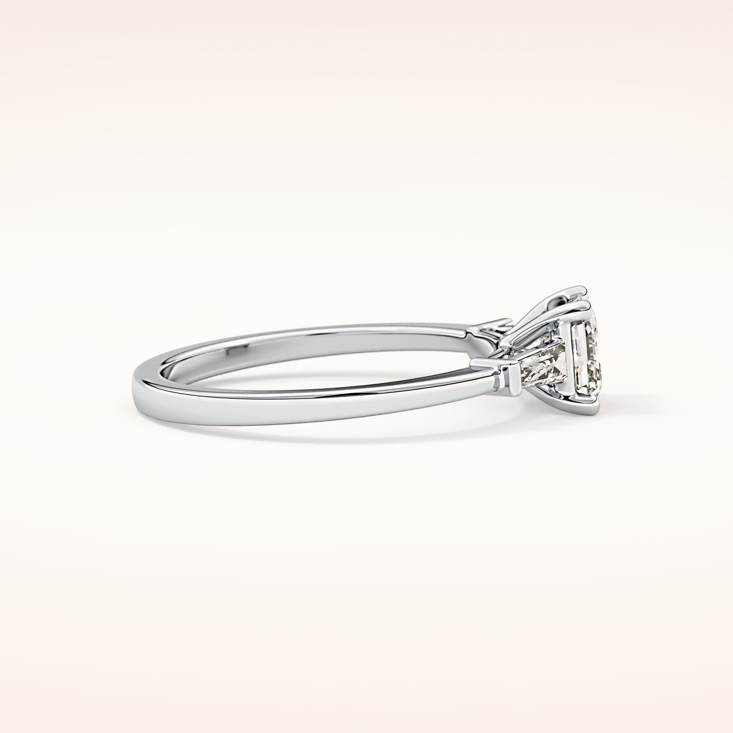 0.65 CT Emerald Shaped Three Stone Moissanite Engagement Ring