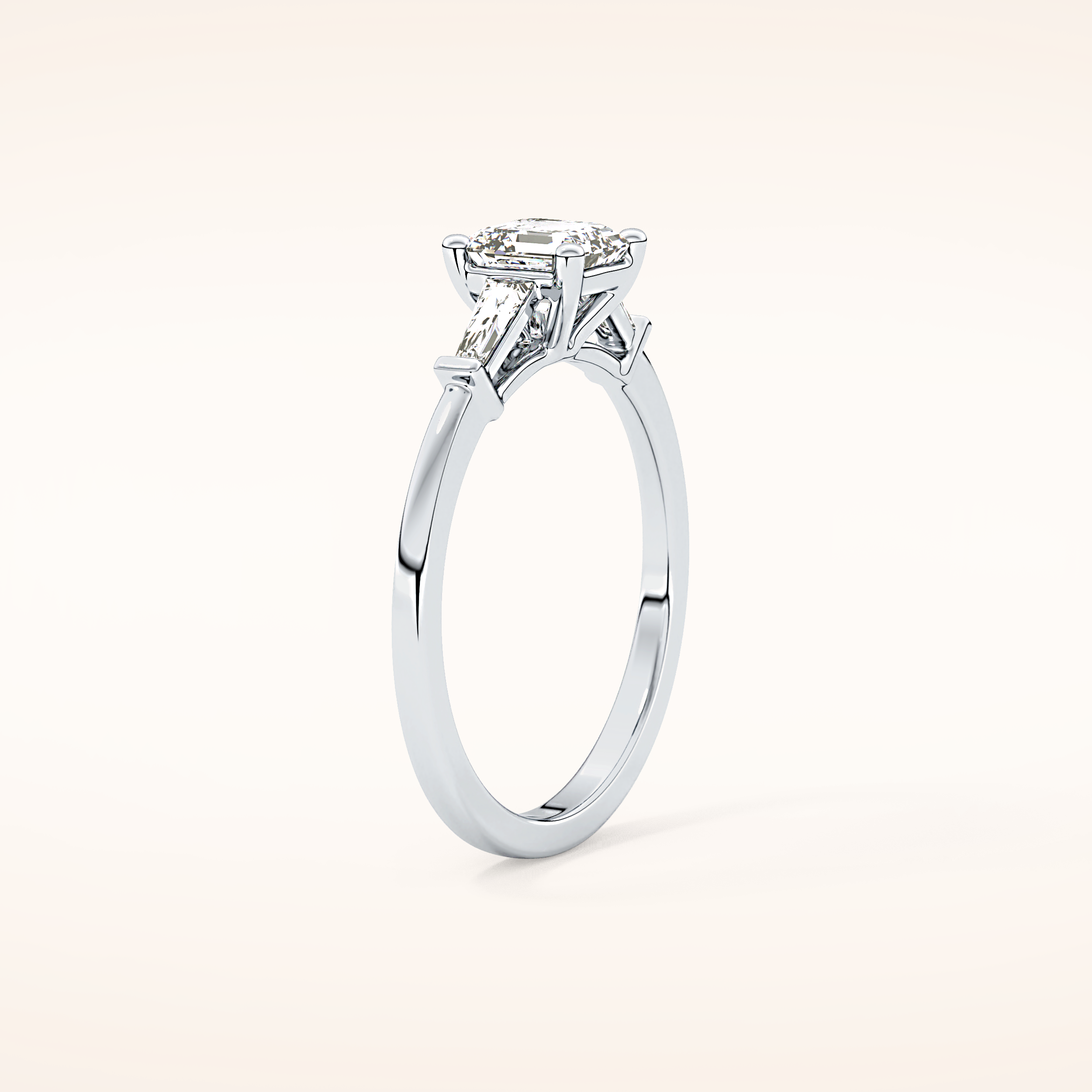 0.65 CT Emerald Shaped Three Stone Moissanite Engagement Ring