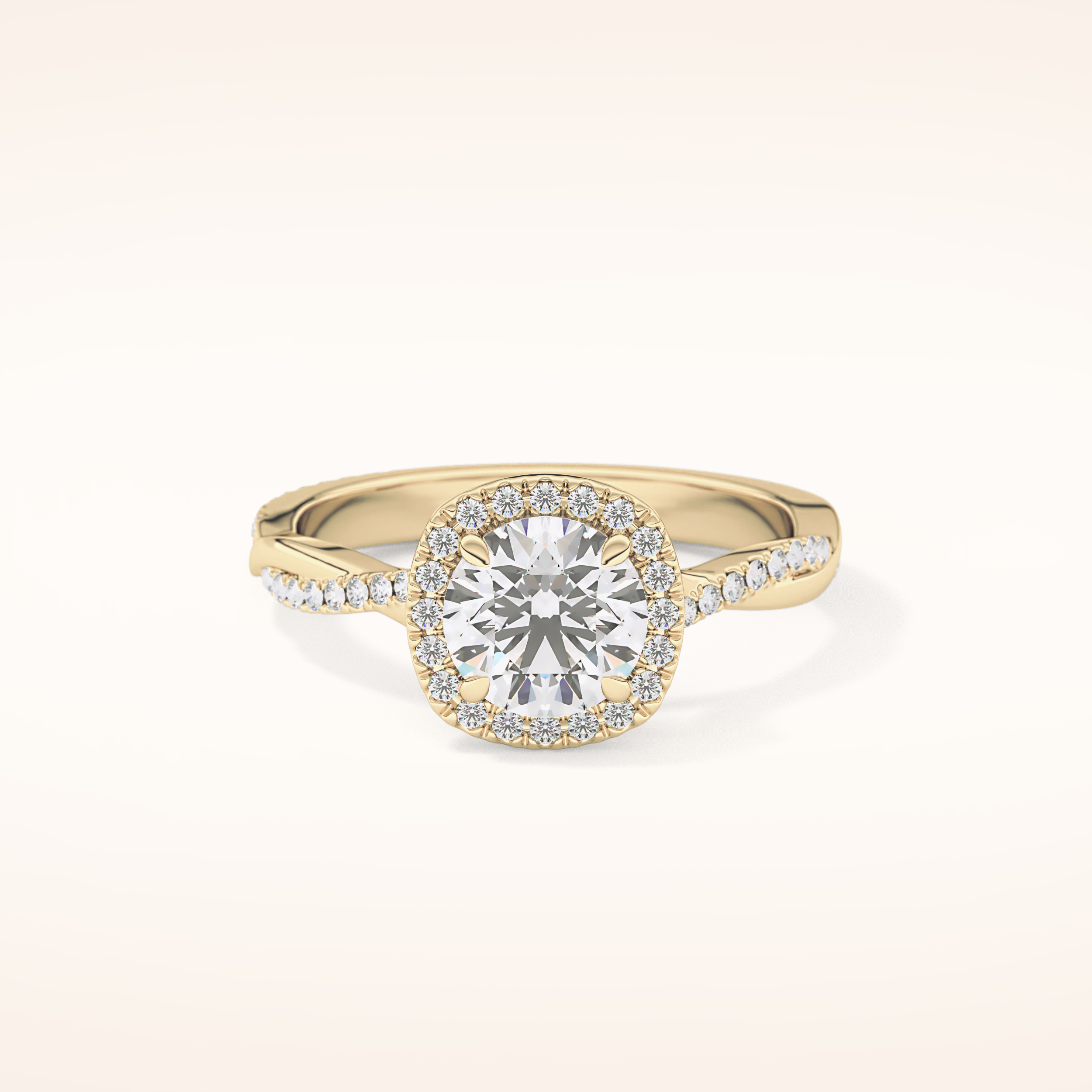 1.03 CT Round Shaped Halo & Pave Twisted Shank Moissanite Engagement Ring