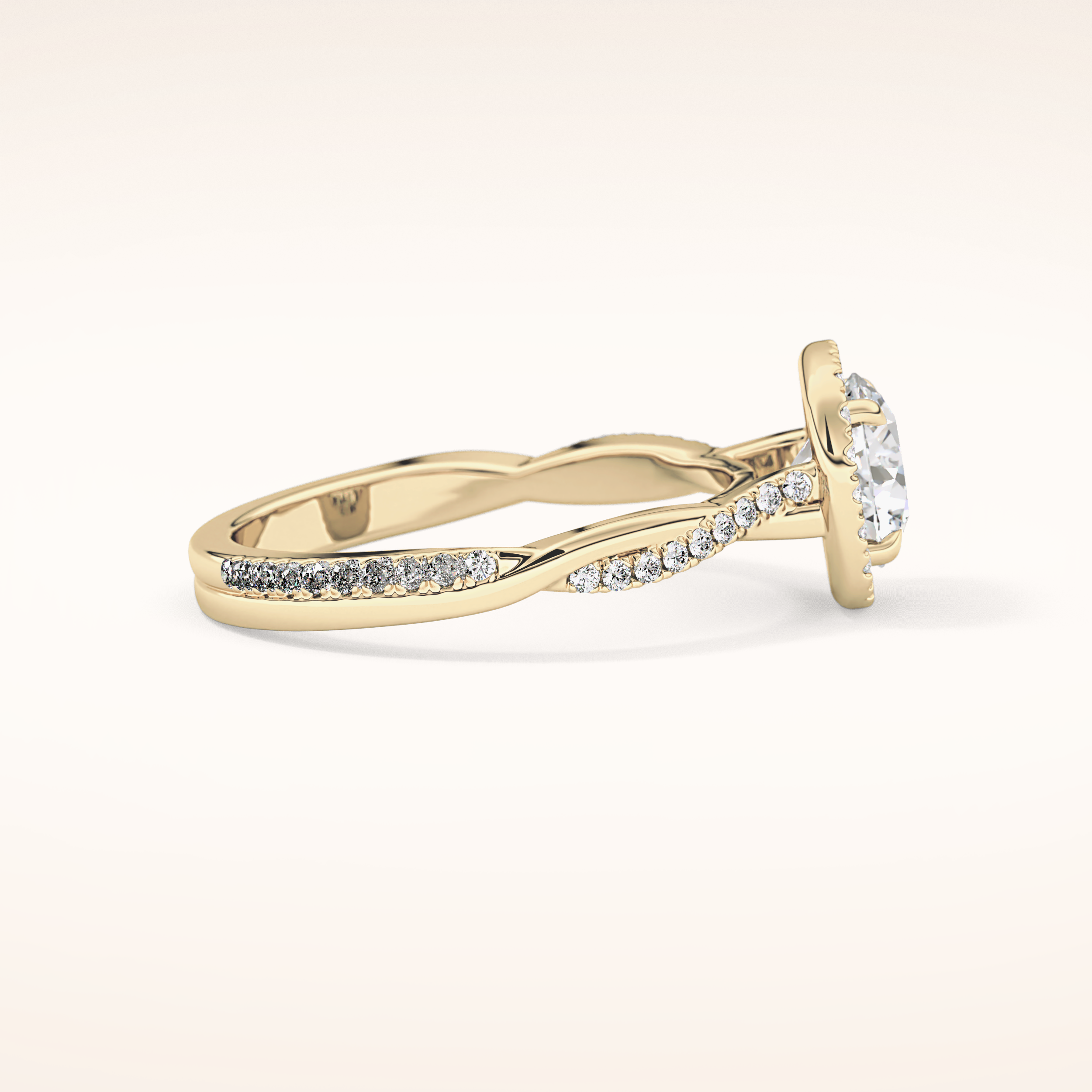 1.03 CT Round Shaped Halo & Pave Twisted Shank Moissanite Engagement Ring