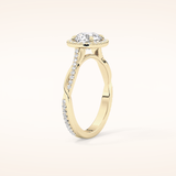 1.03 CT Round Shaped Halo & Pave Twisted Shank Moissanite Engagement Ring