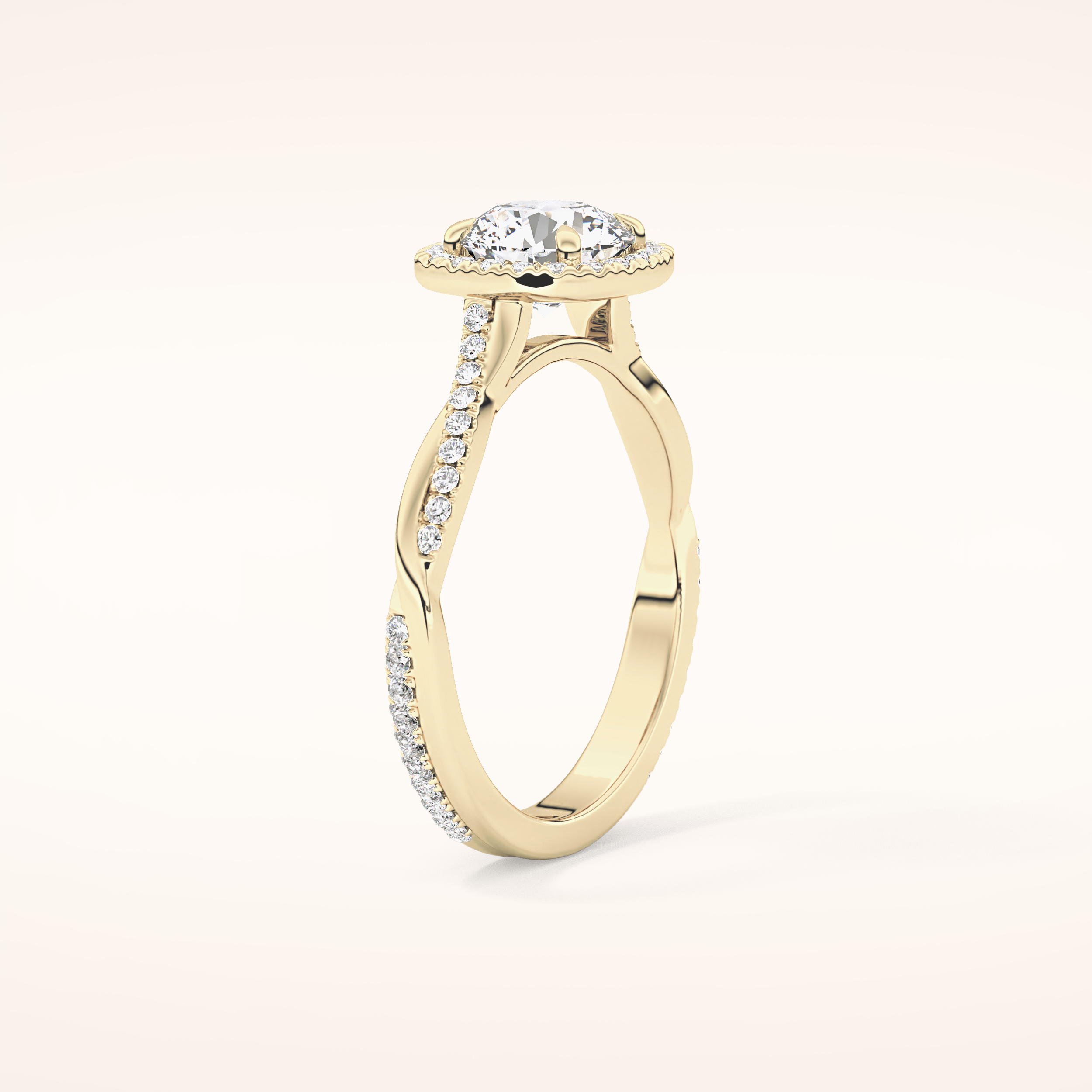 1.03 CT Round Shaped Halo & Pave Twisted Shank Moissanite Engagement Ring