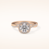 1.03 CT Round Shaped Halo & Pave Twisted Shank Moissanite Engagement Ring
