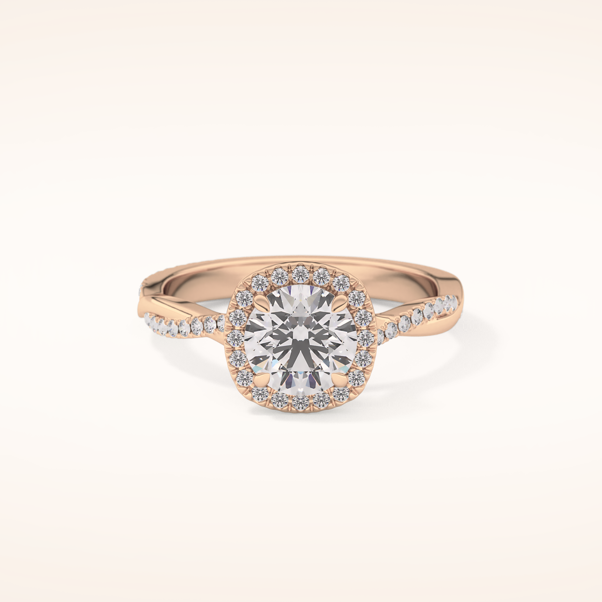 1.03 CT Round Shaped Halo & Pave Twisted Shank Moissanite Engagement Ring