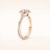 1.03 CT Round Shaped Halo & Pave Twisted Shank Moissanite Engagement Ring