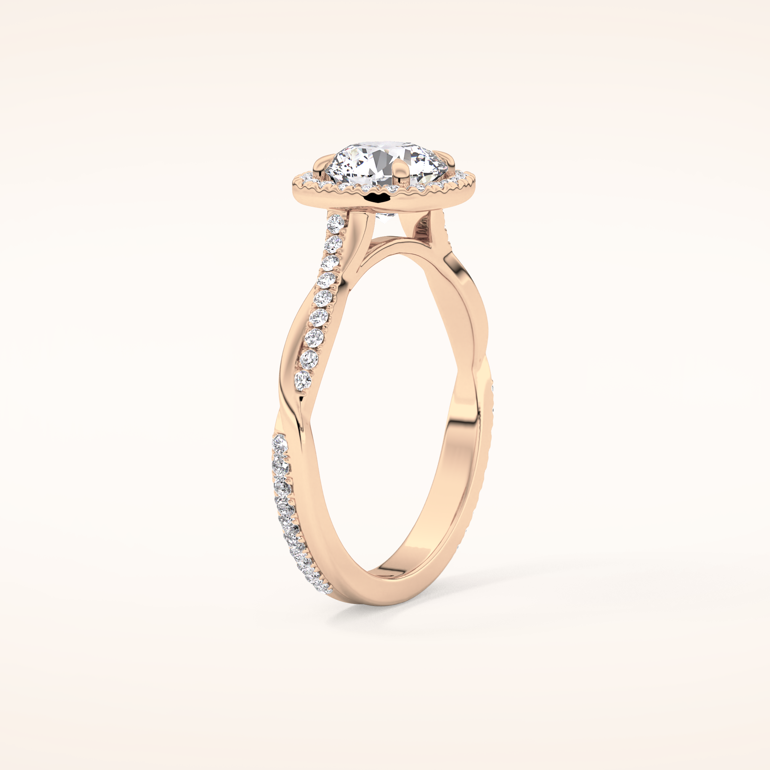 1.03 CT Round Shaped Halo & Pave Twisted Shank Moissanite Engagement Ring
