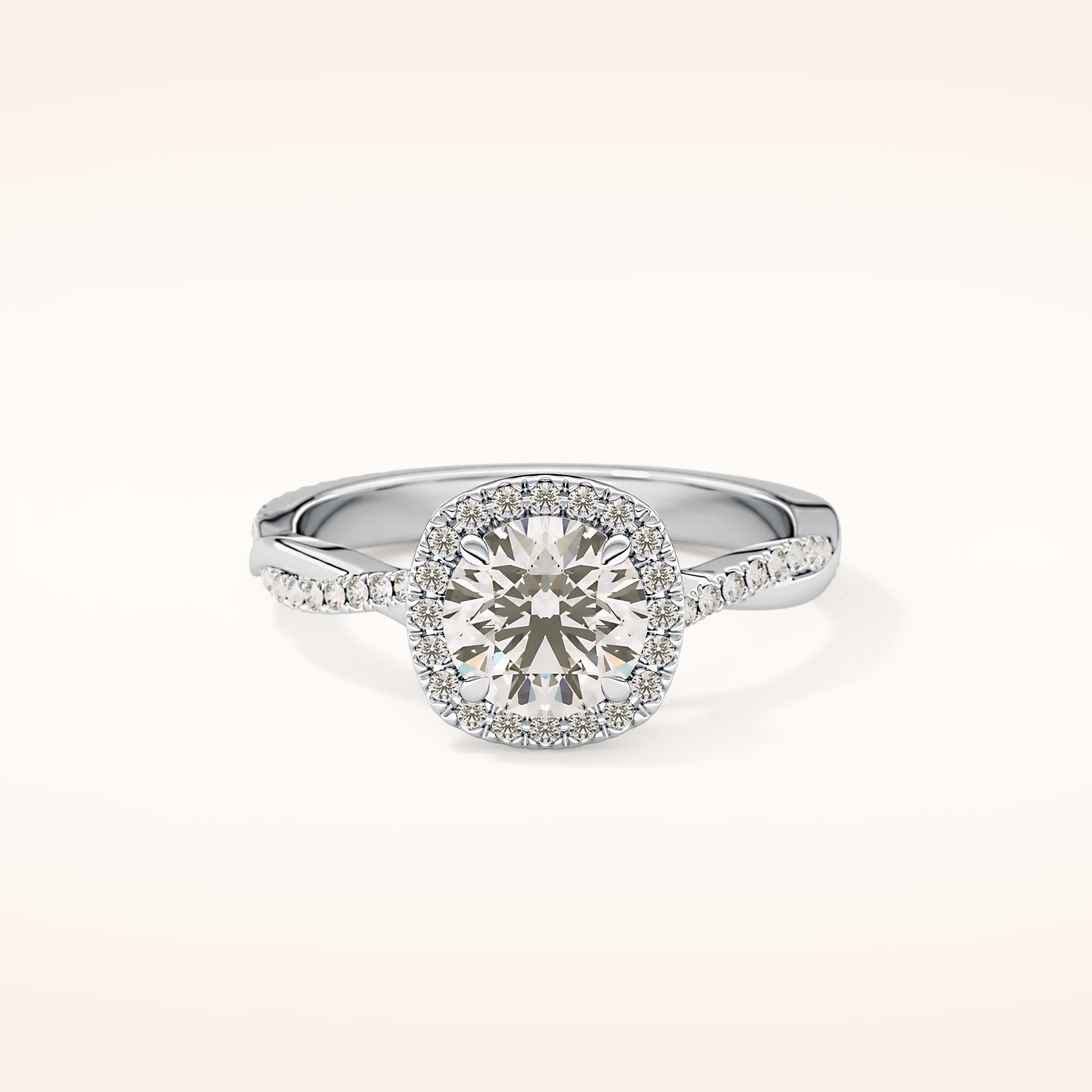 1.03 CT Round Shaped Halo & Pave Twisted Shank Moissanite Engagement Ring