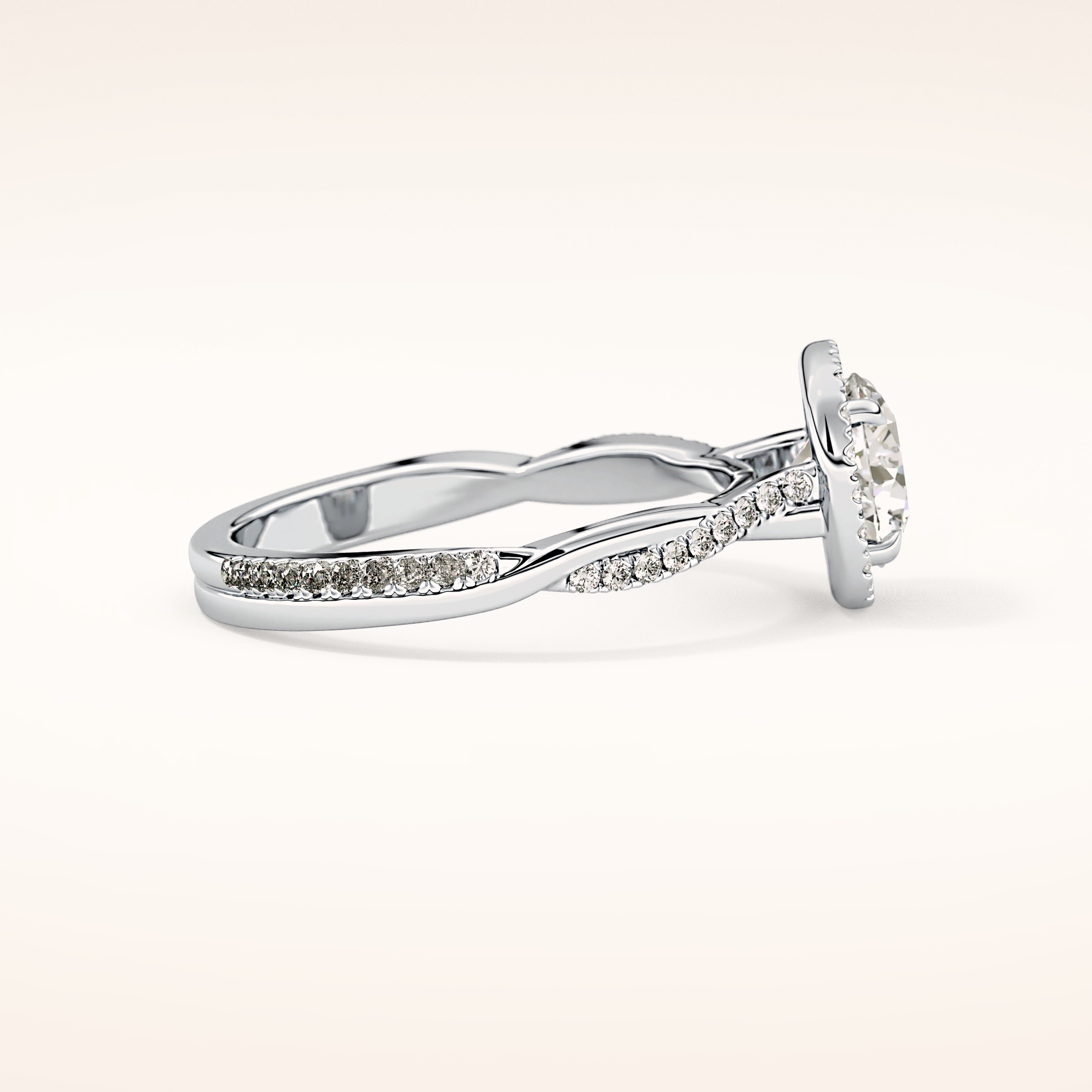 1.03 CT Round Shaped Halo & Pave Twisted Shank Moissanite Engagement Ring
