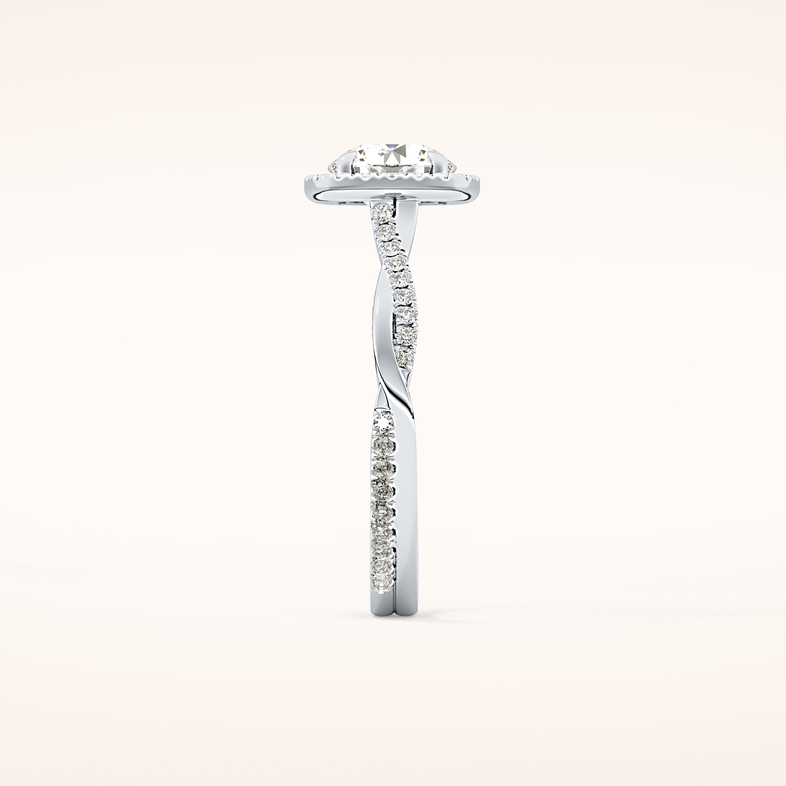 1.03 CT Round Shaped Halo & Pave Twisted Shank Moissanite Engagement Ring