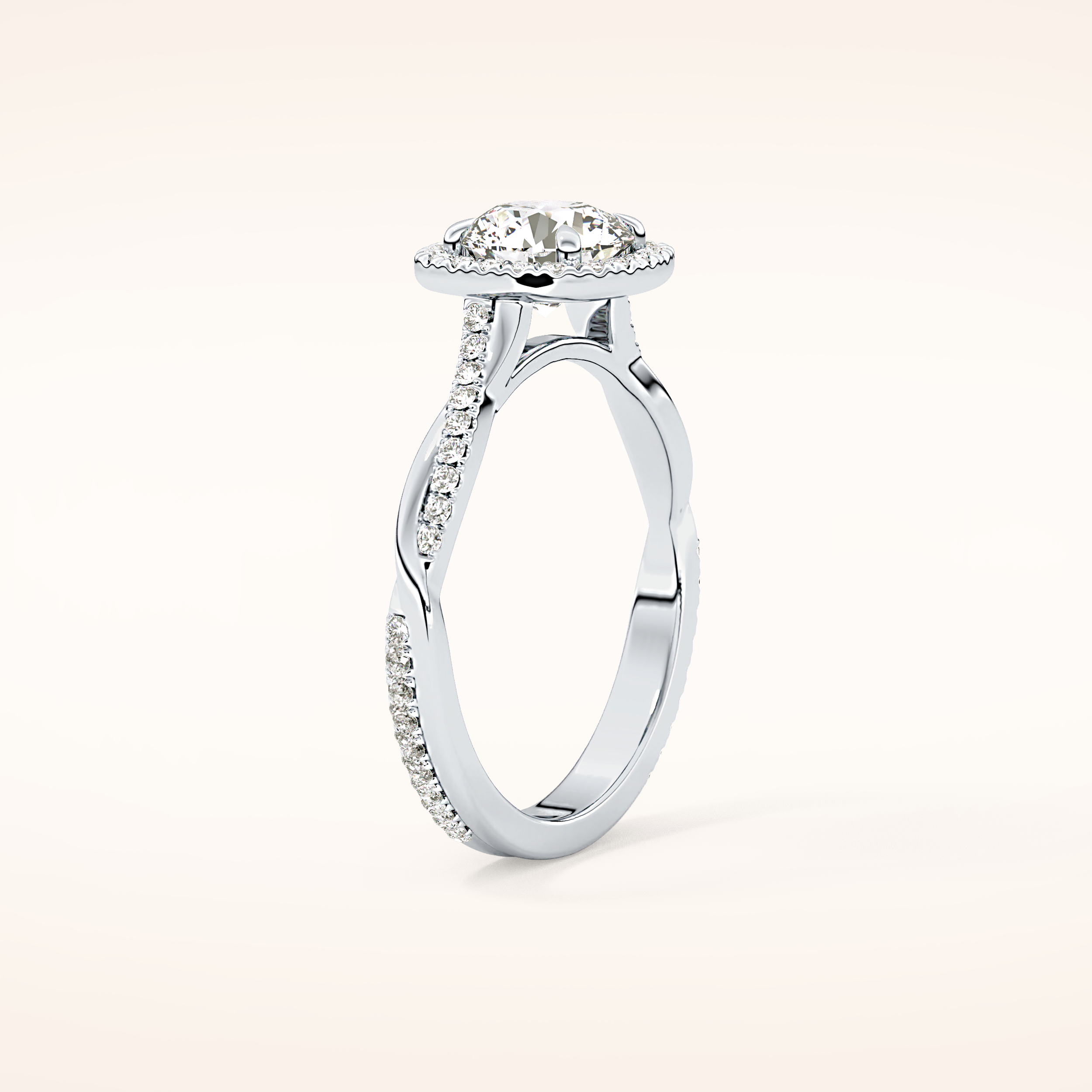 1.03 CT Round Shaped Halo & Pave Twisted Shank Moissanite Engagement Ring