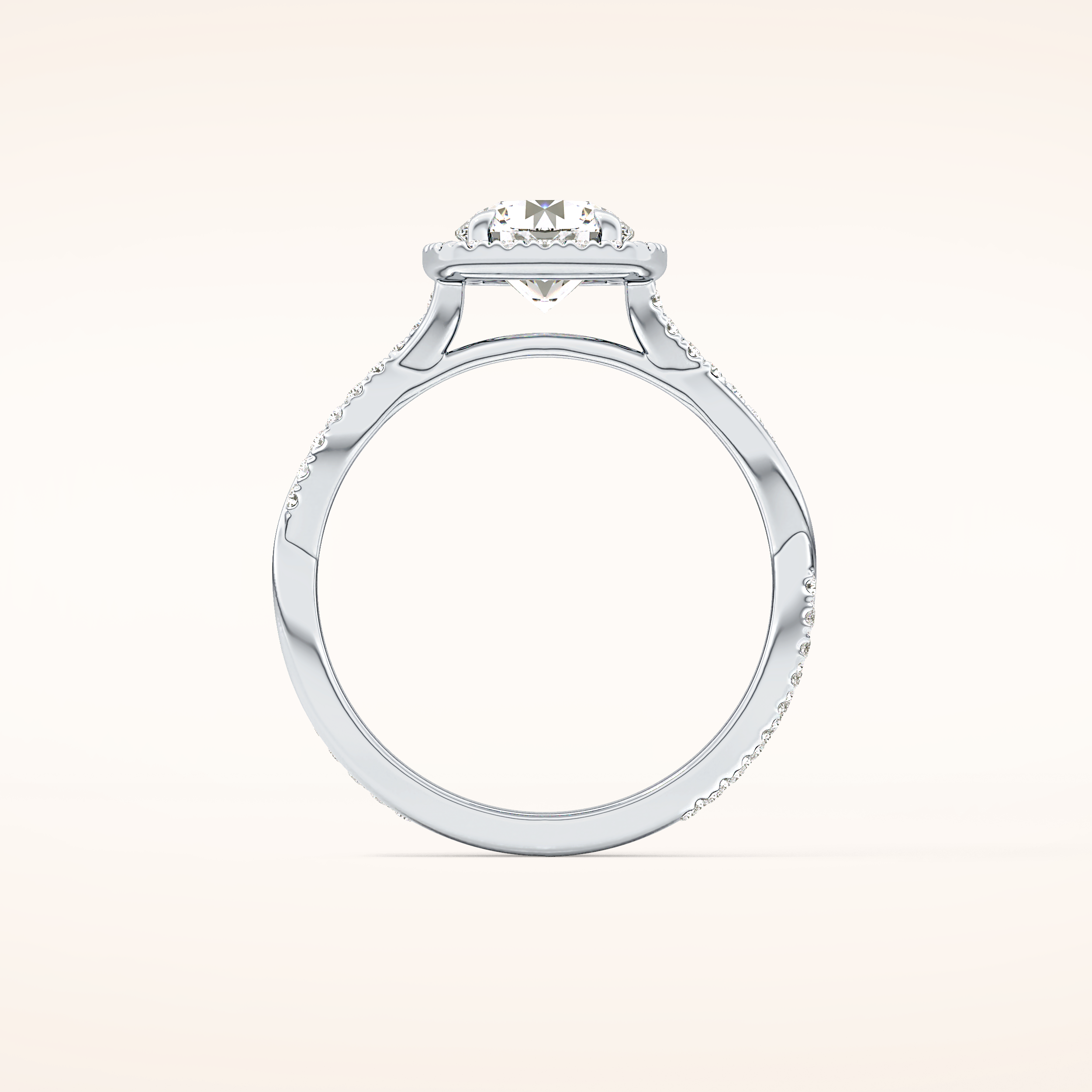 1.03 CT Round Shaped Halo & Pave Twisted Shank Moissanite Engagement Ring