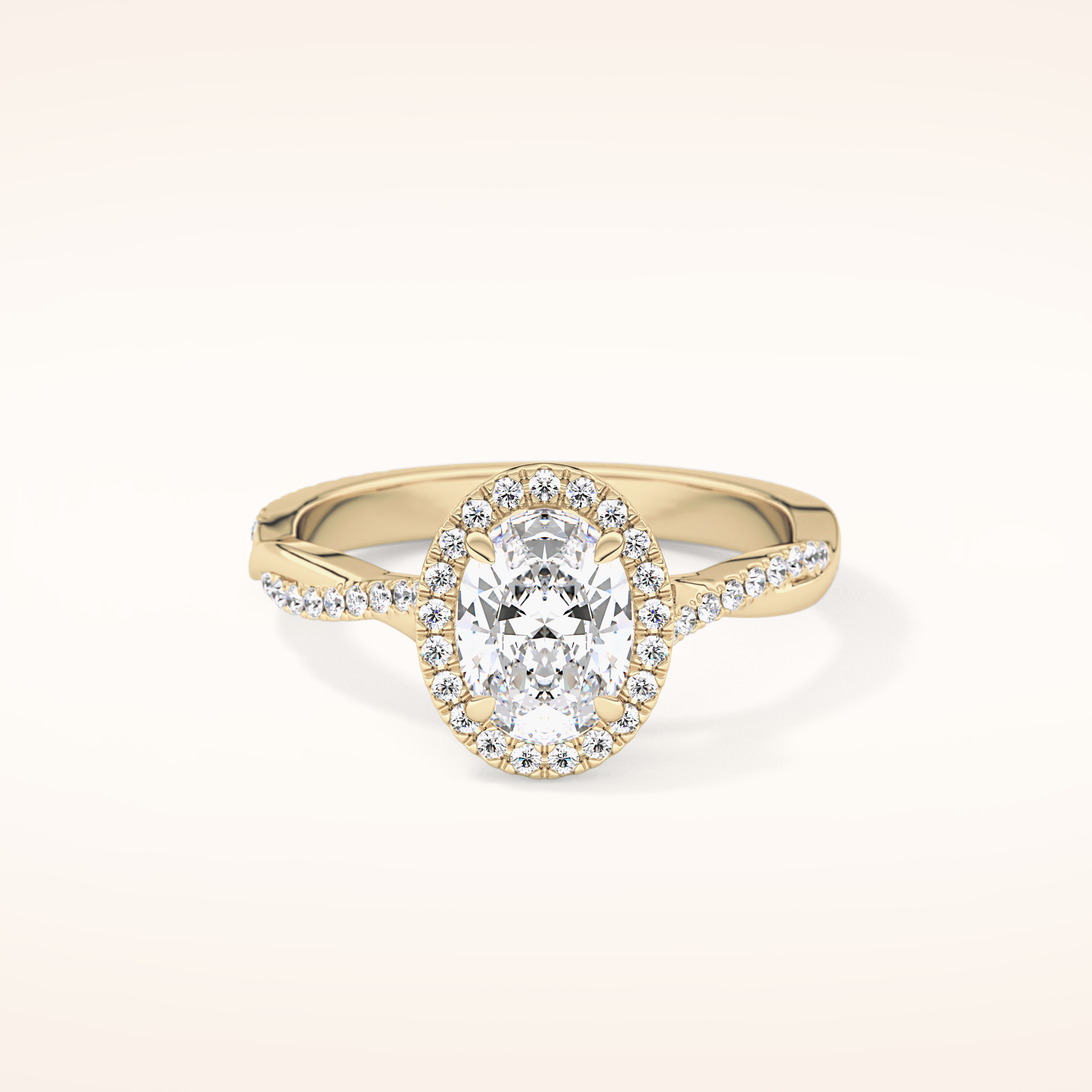 0.83 CT Oval Shaped Halo & Pave Twisted Shank Moissanite Engagement Ring