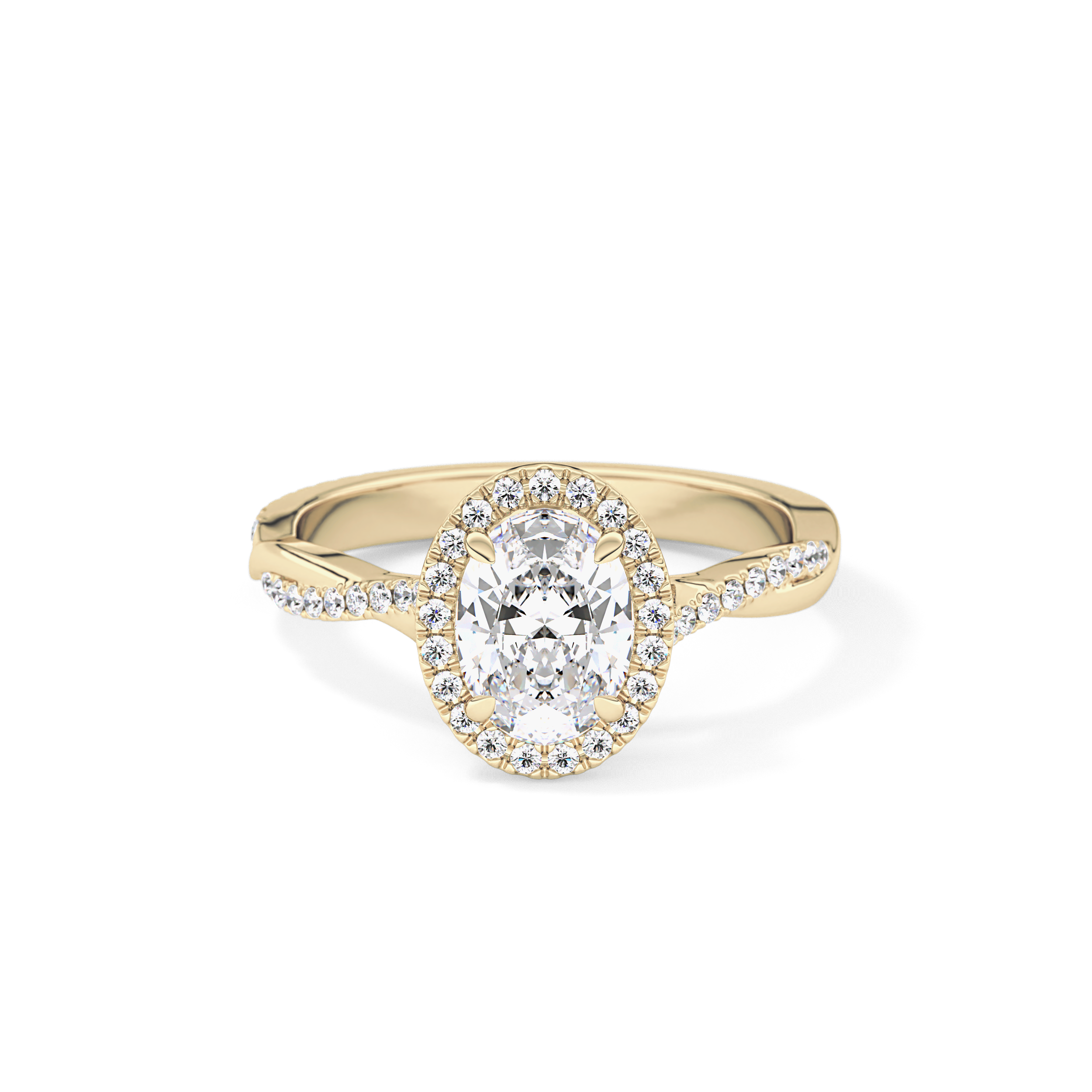Oval Twisted Shank, Halo and Pave Lab Grown Diamond Engagement Ring