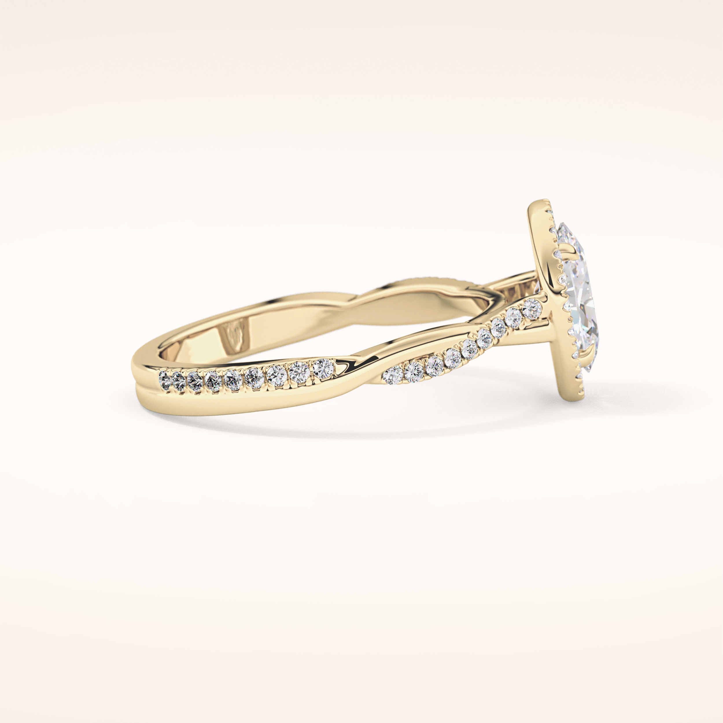 0.83 CT Oval Shaped Halo & Pave Twisted Shank Moissanite Engagement Ring